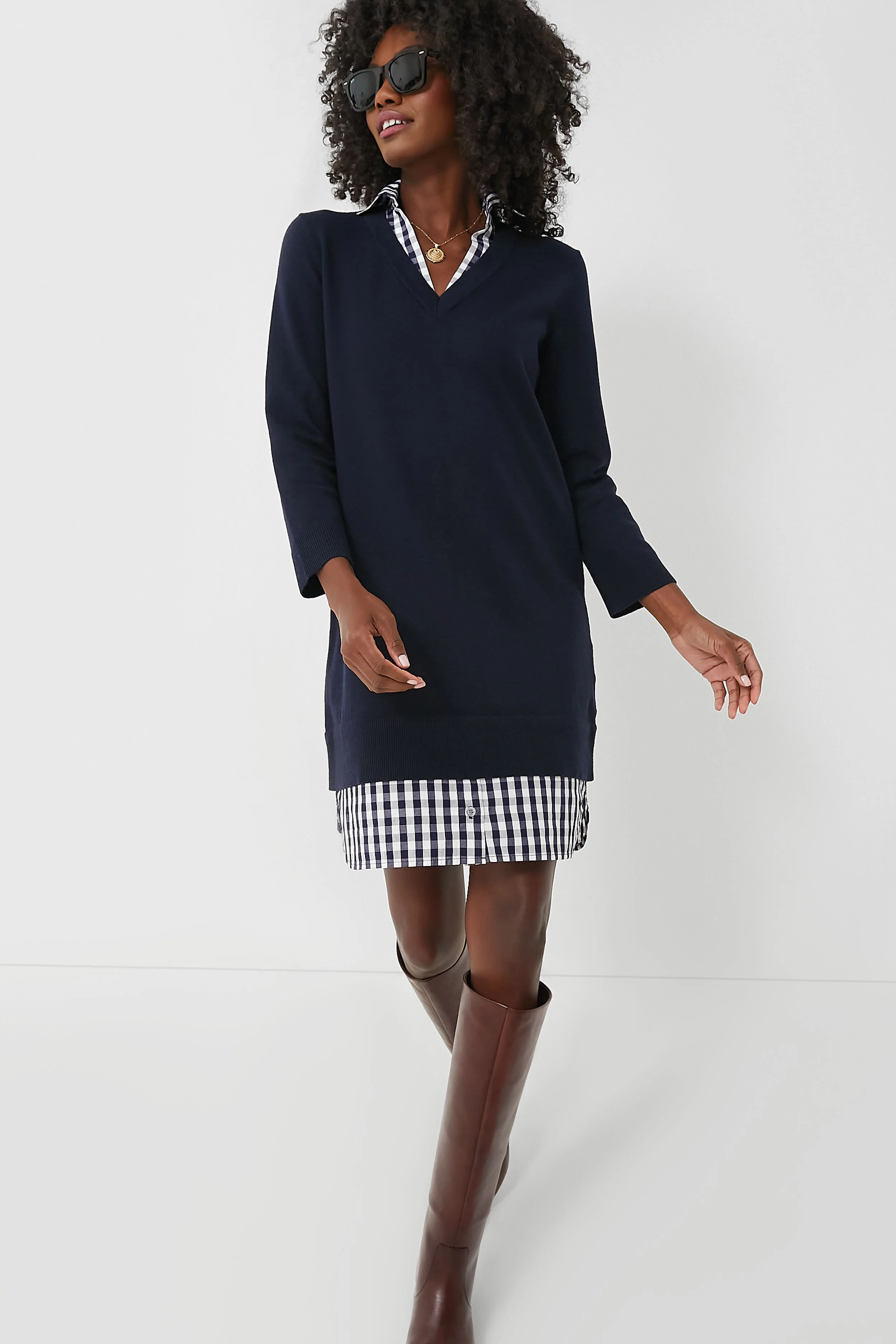 Navy Wool and Cotton Combo Sweaterdress - Image 6
