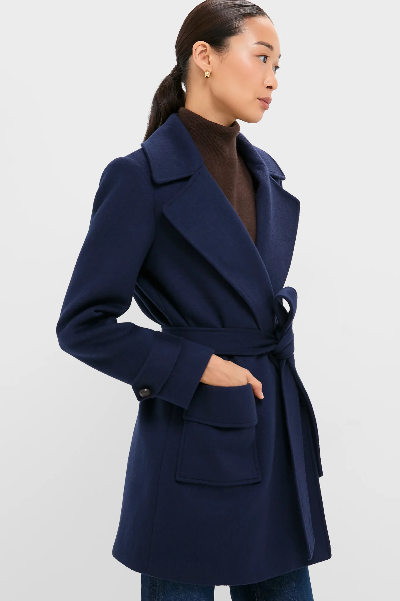 Navy Wool Ives Wrap Coat - Image 3