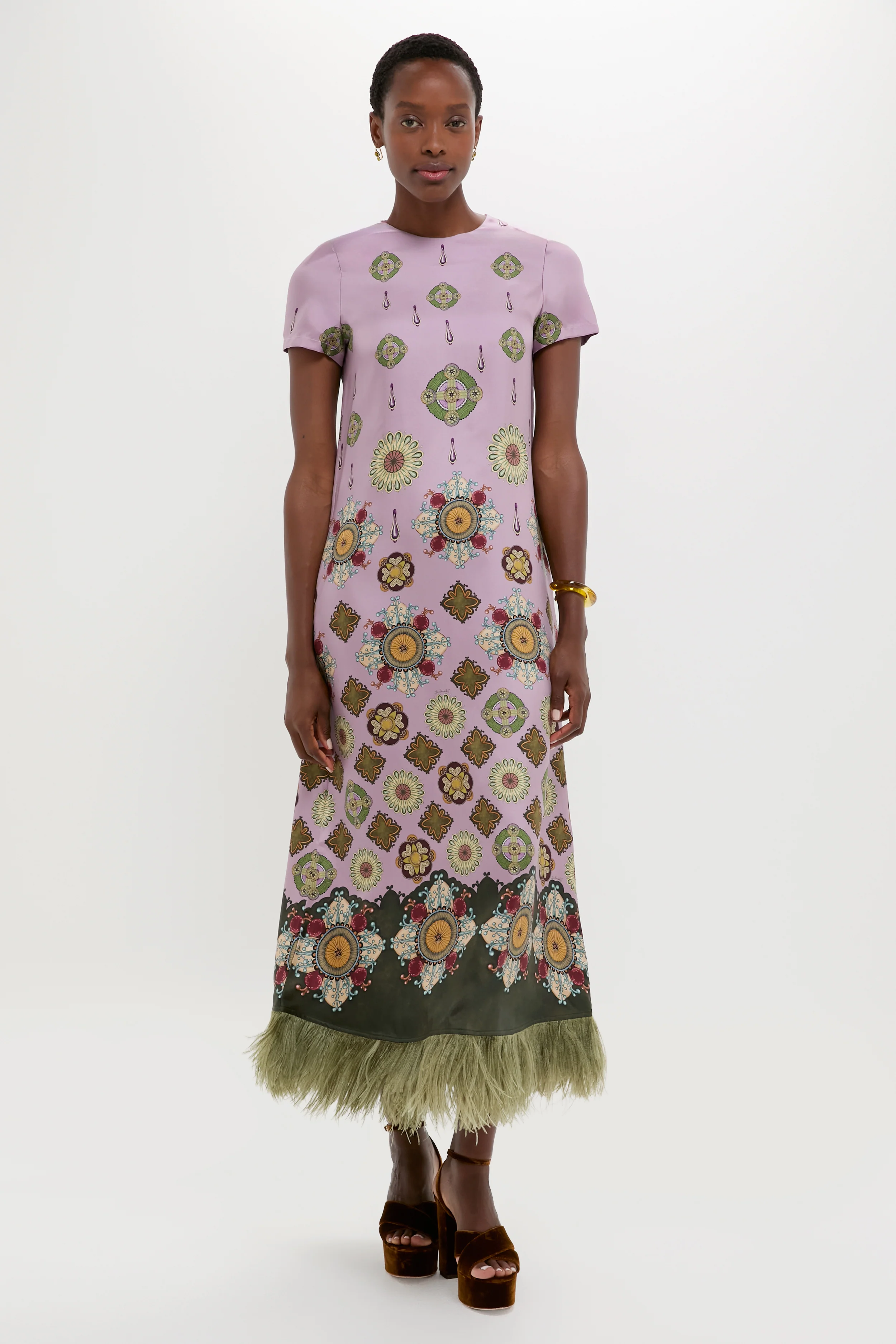 Nucleus Pink Placee Swing Dress with Feathers