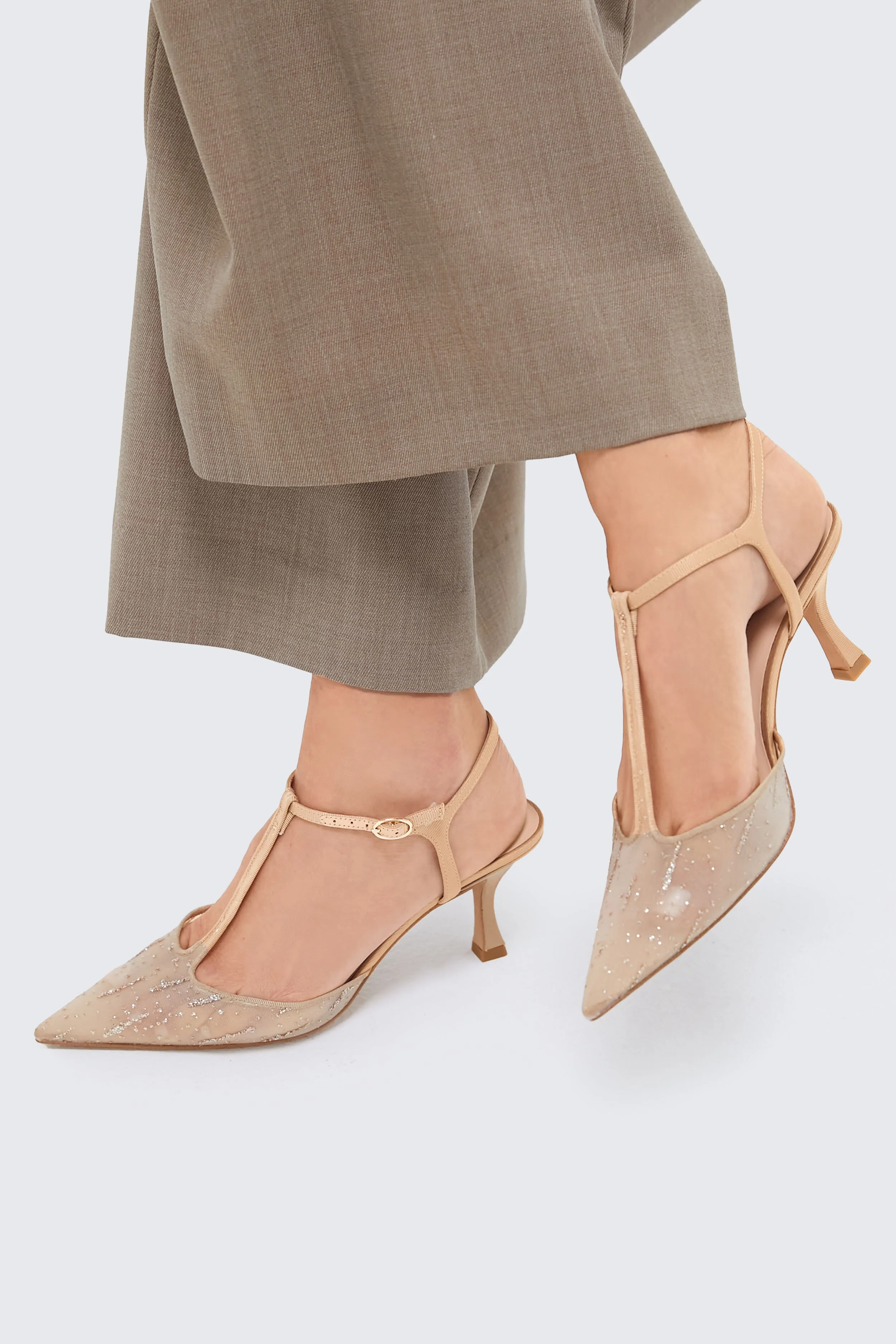 Nude Glitter Mesh Margot Heels - Image 2
