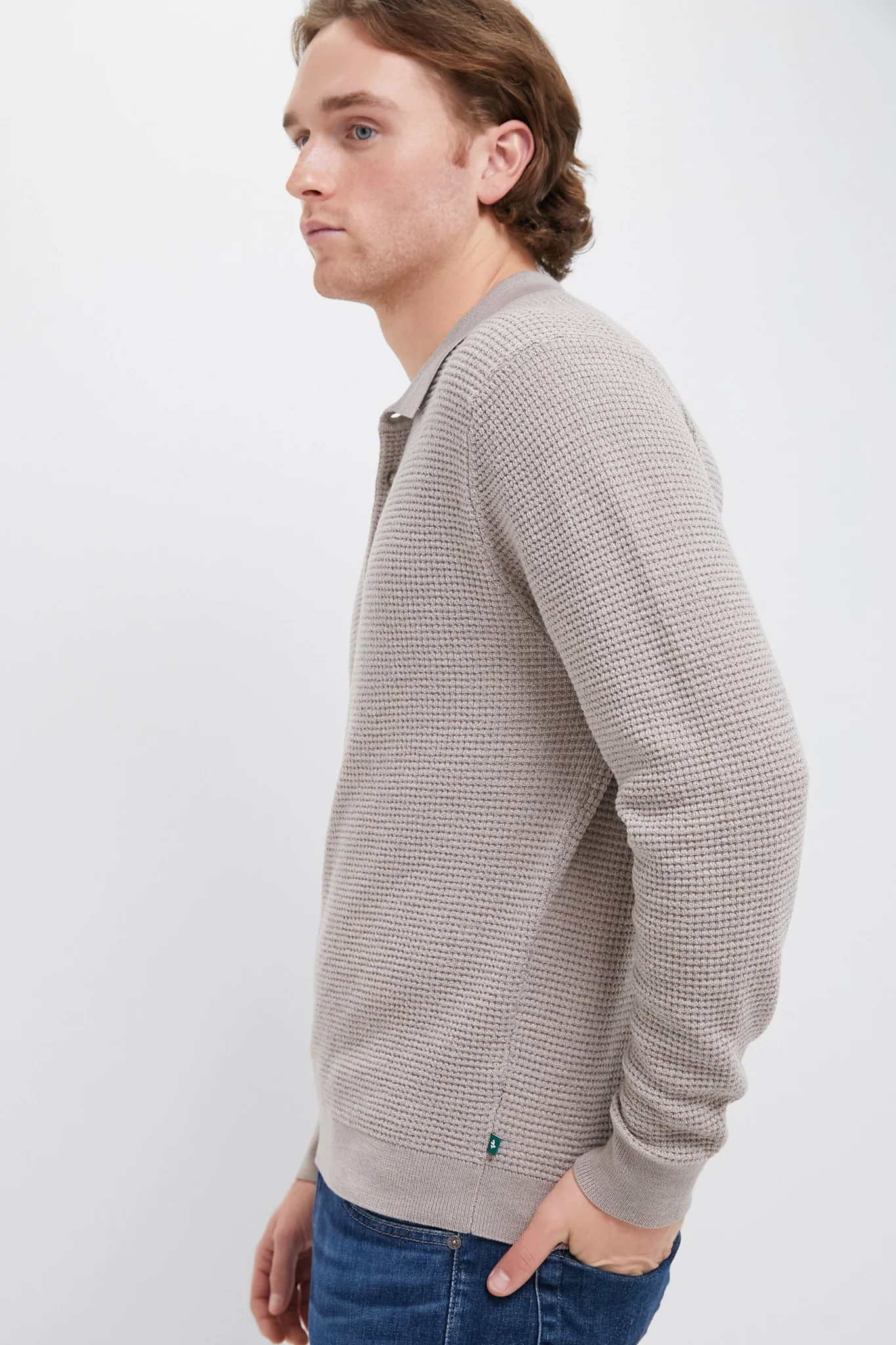Oatmeal Merino Waffle Polo - Image 3