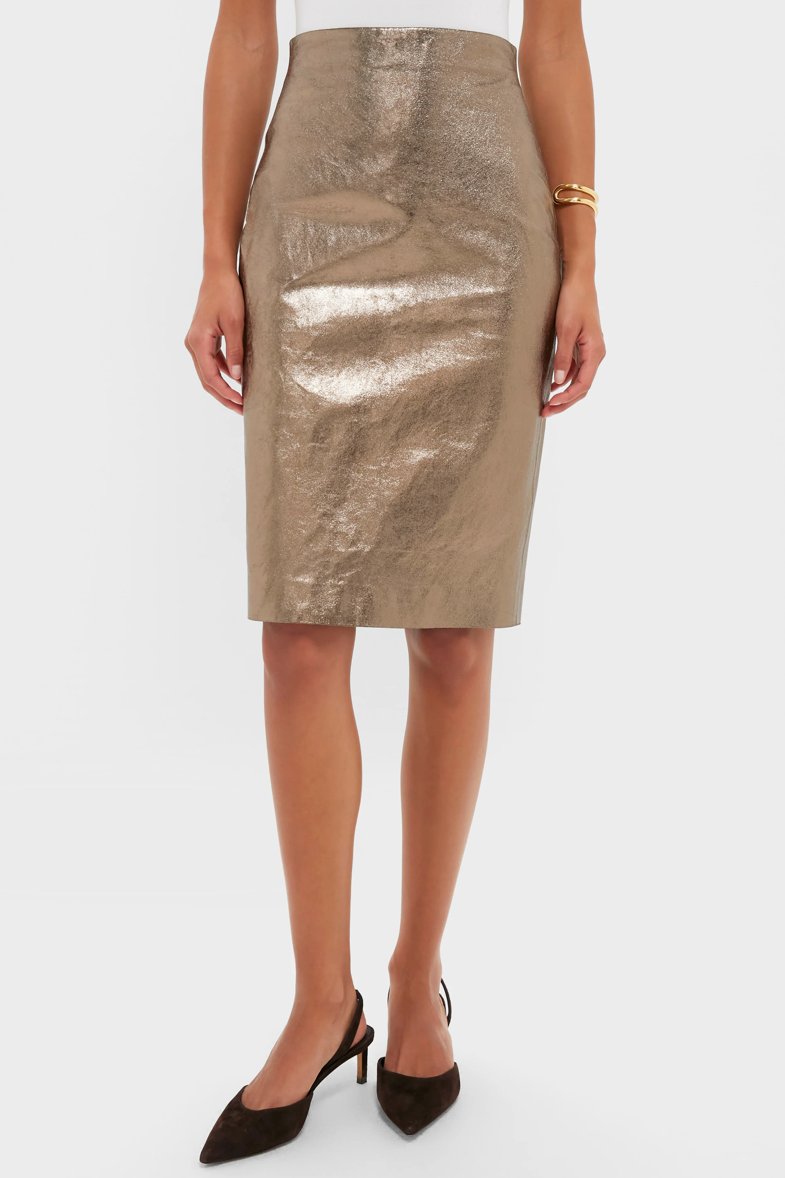 Oatmeal Susurros Leather Pencil Skirt - Image 2