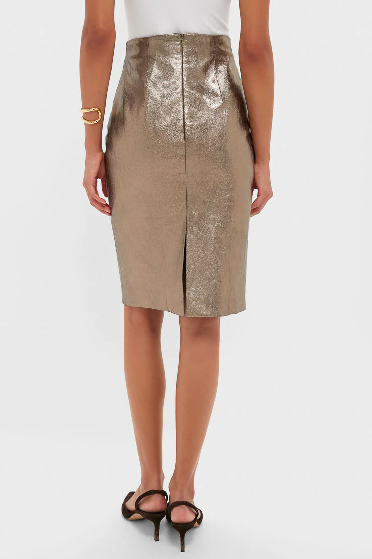 Oatmeal Susurros Leather Pencil Skirt - Image 4