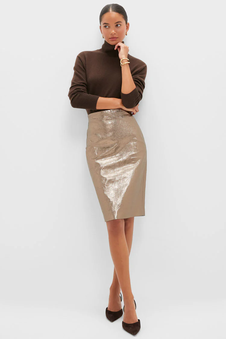 Oatmeal Susurros Leather Pencil Skirt - Image 6