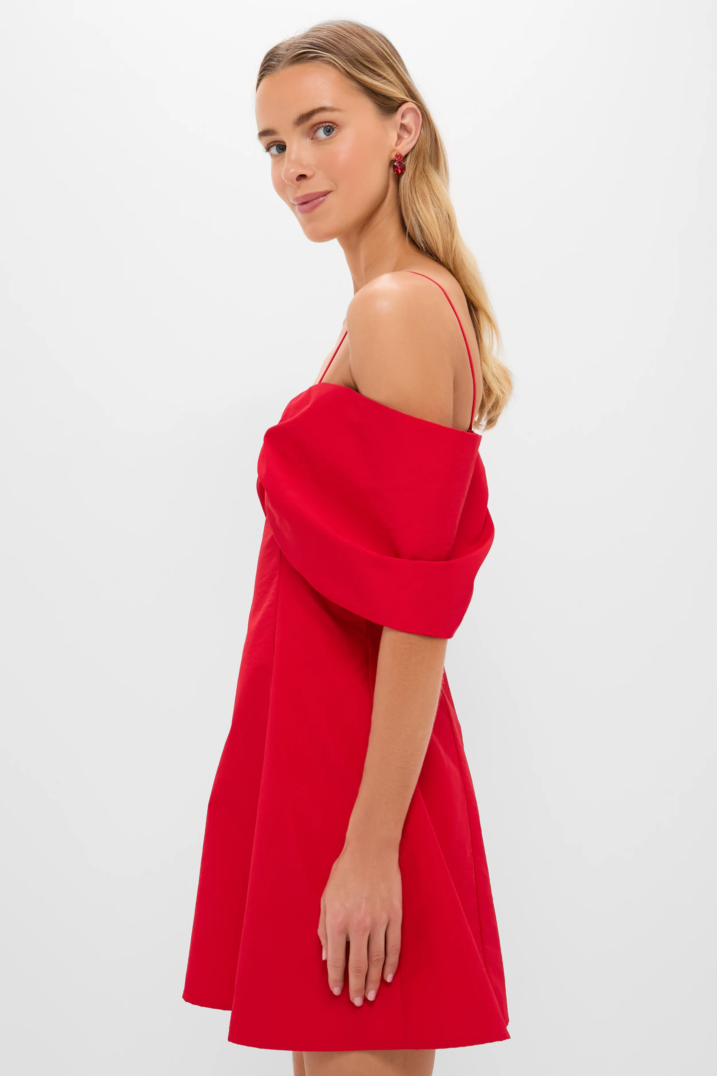 Off-the-Shoulder Red Bow Bates Mini Dress - Image 3