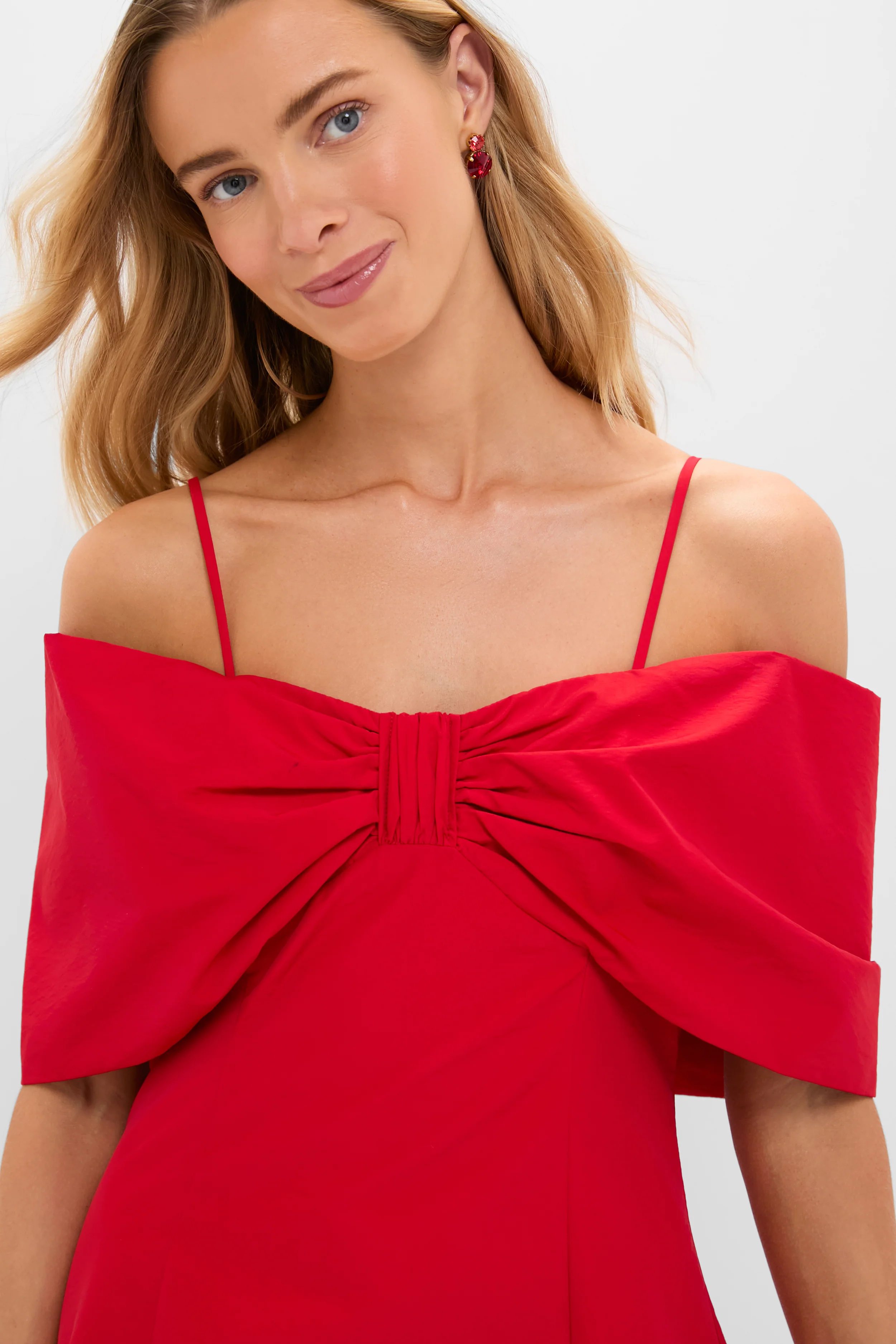 Off-the-Shoulder Red Bow Bates Mini Dress - Image 5