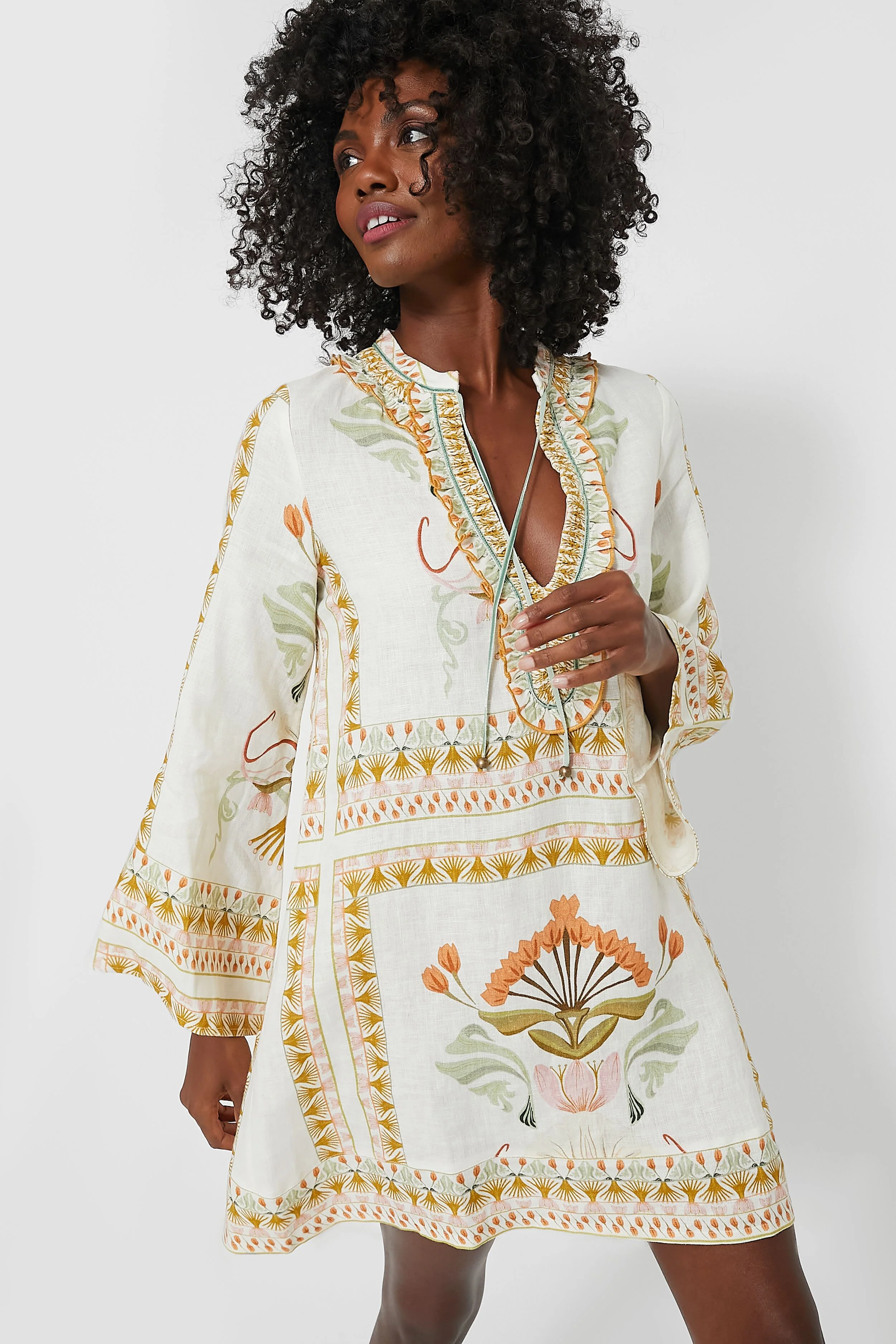 Off White and Mustard Tess Short Dress - Image 2