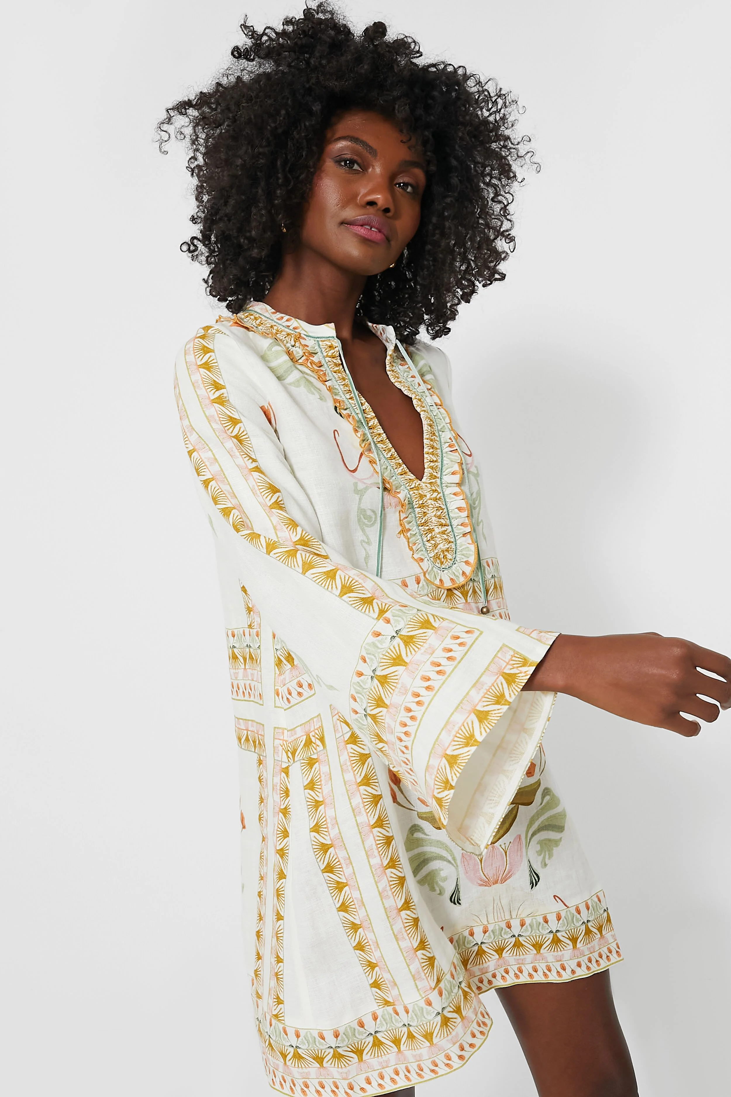 Off White and Mustard Tess Short Dress - Image 3