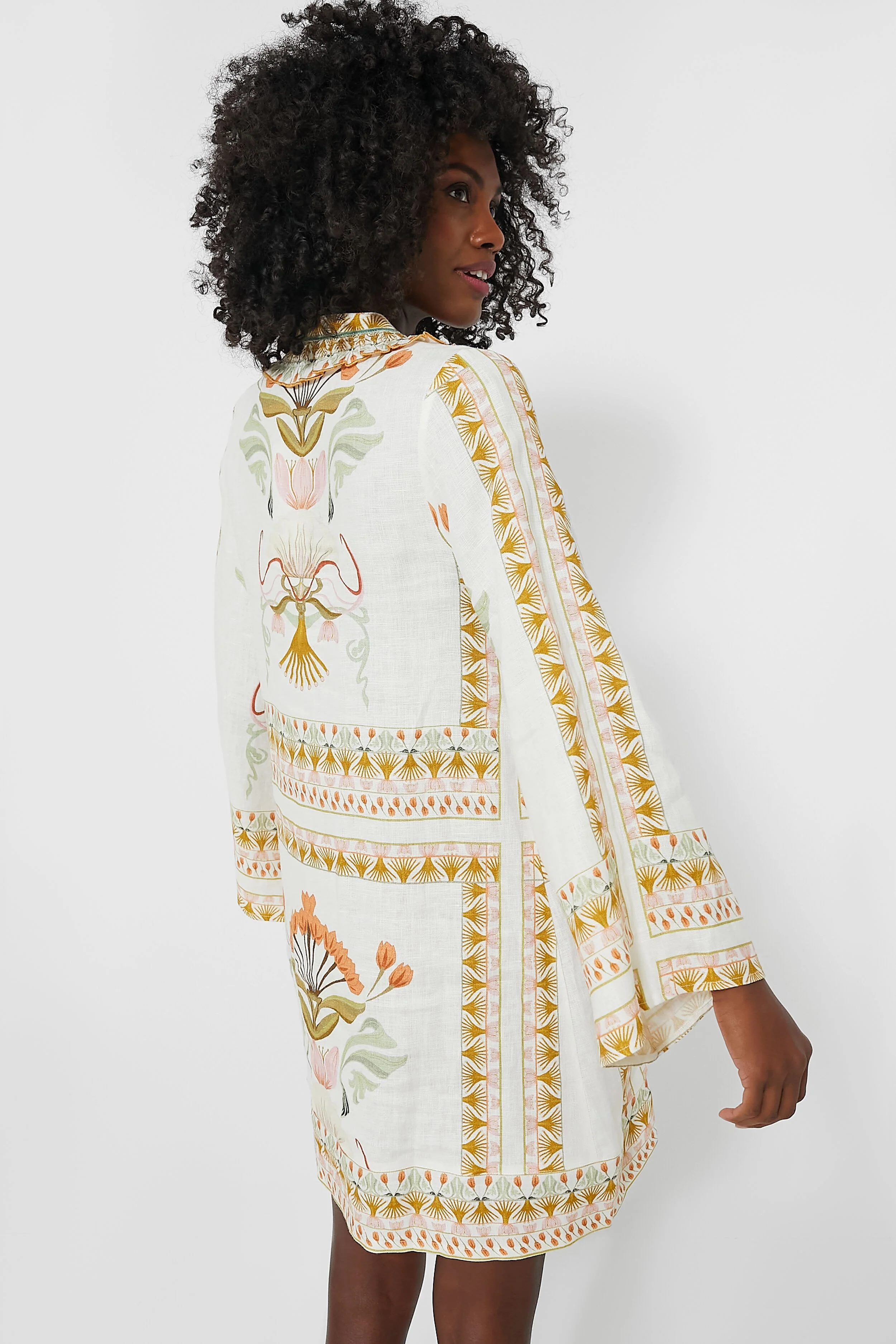Off White and Mustard Tess Short Dress - Image 4