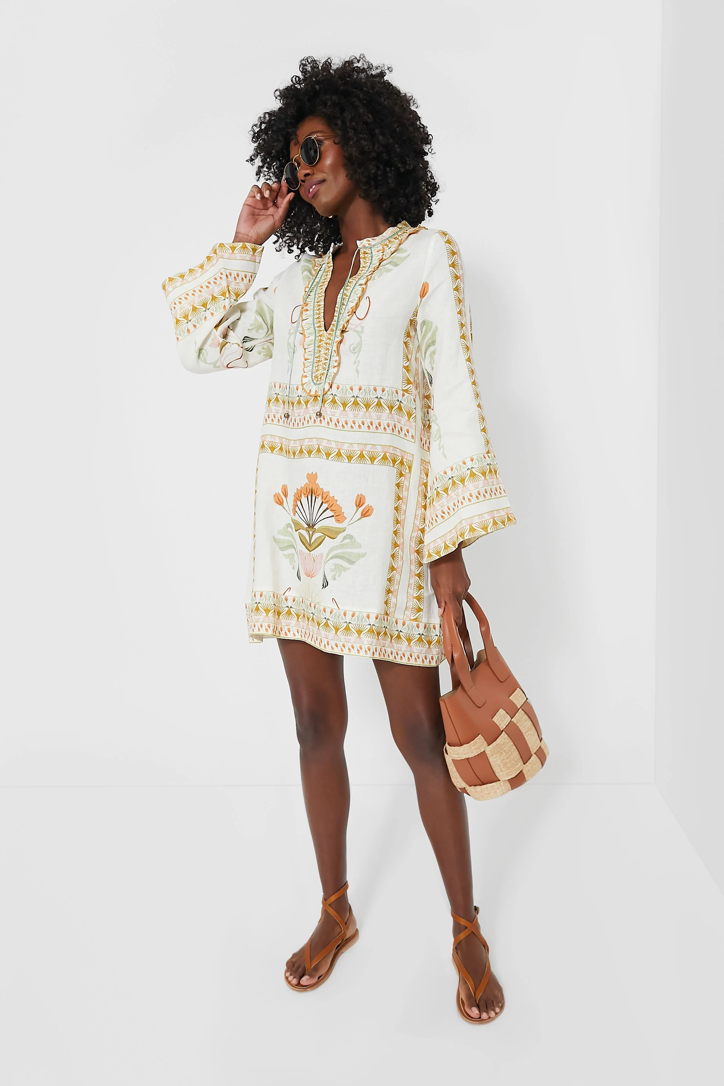 Off White and Mustard Tess Short Dress - Image 6