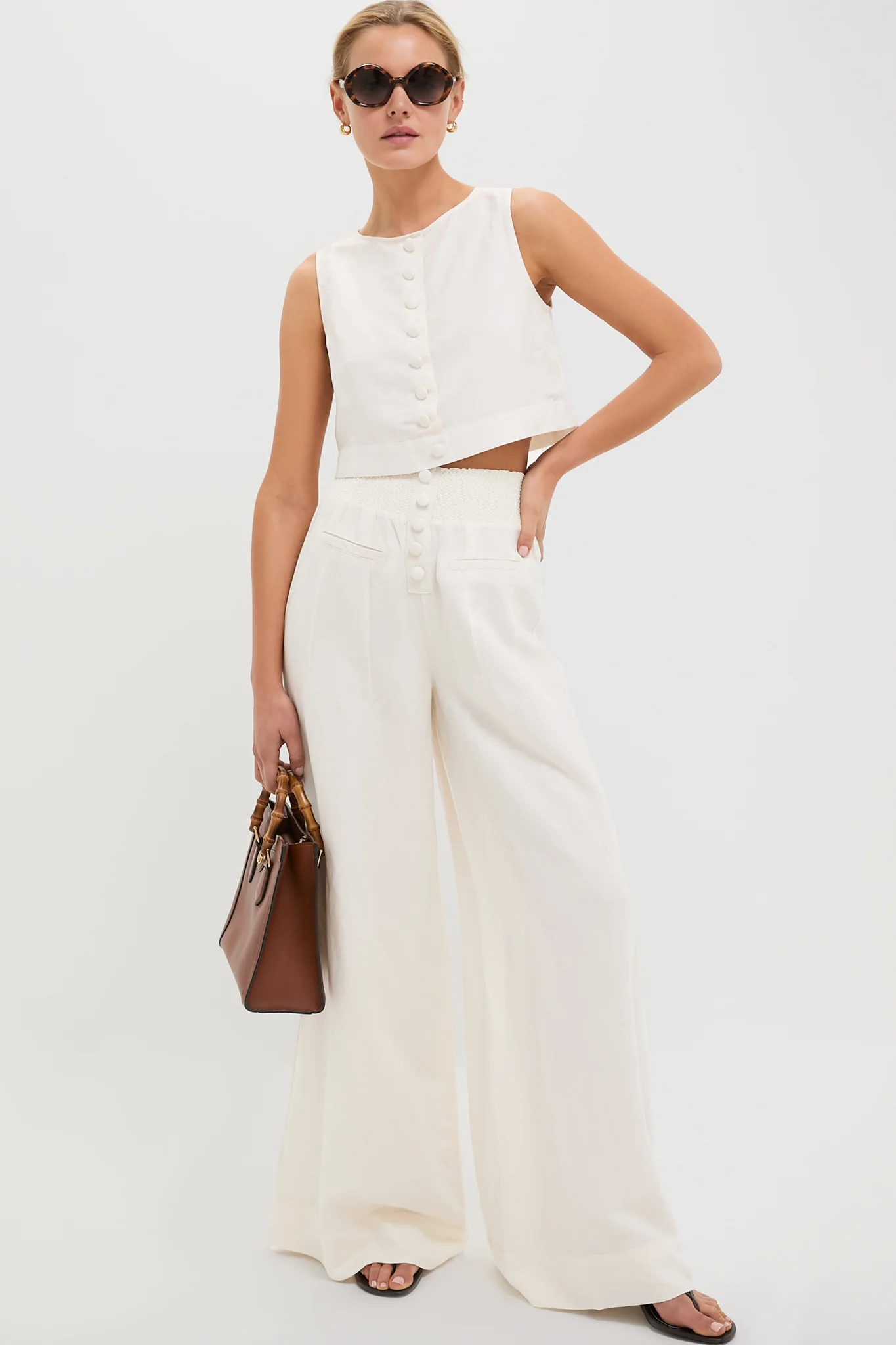 Off-White Button Front Palazzo Pant - Image 2