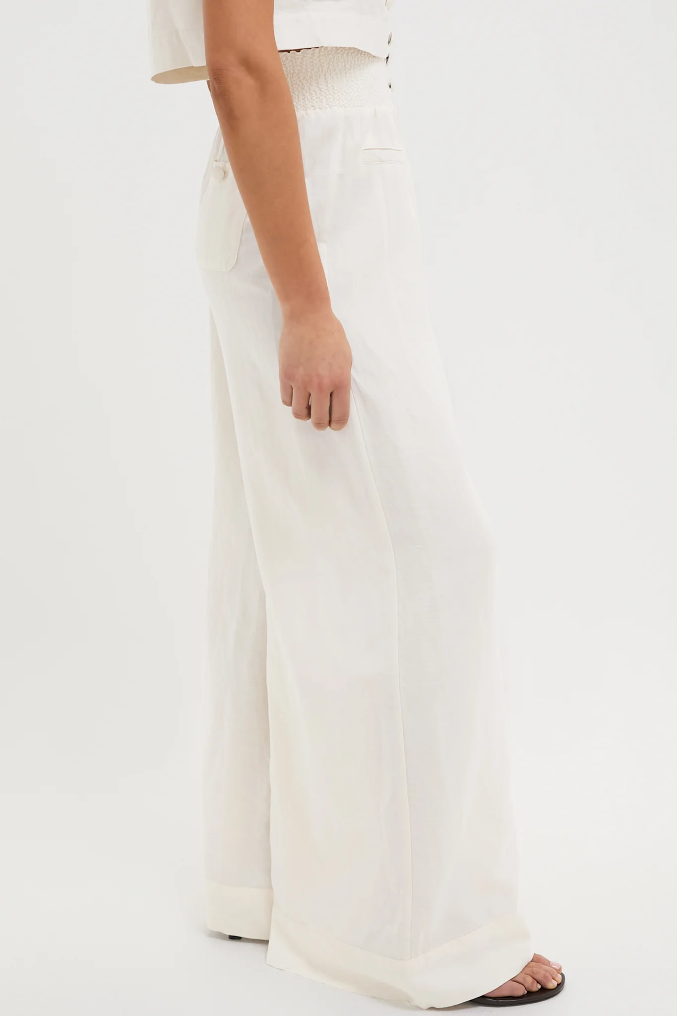 Off-White Button Front Palazzo Pant - Image 3