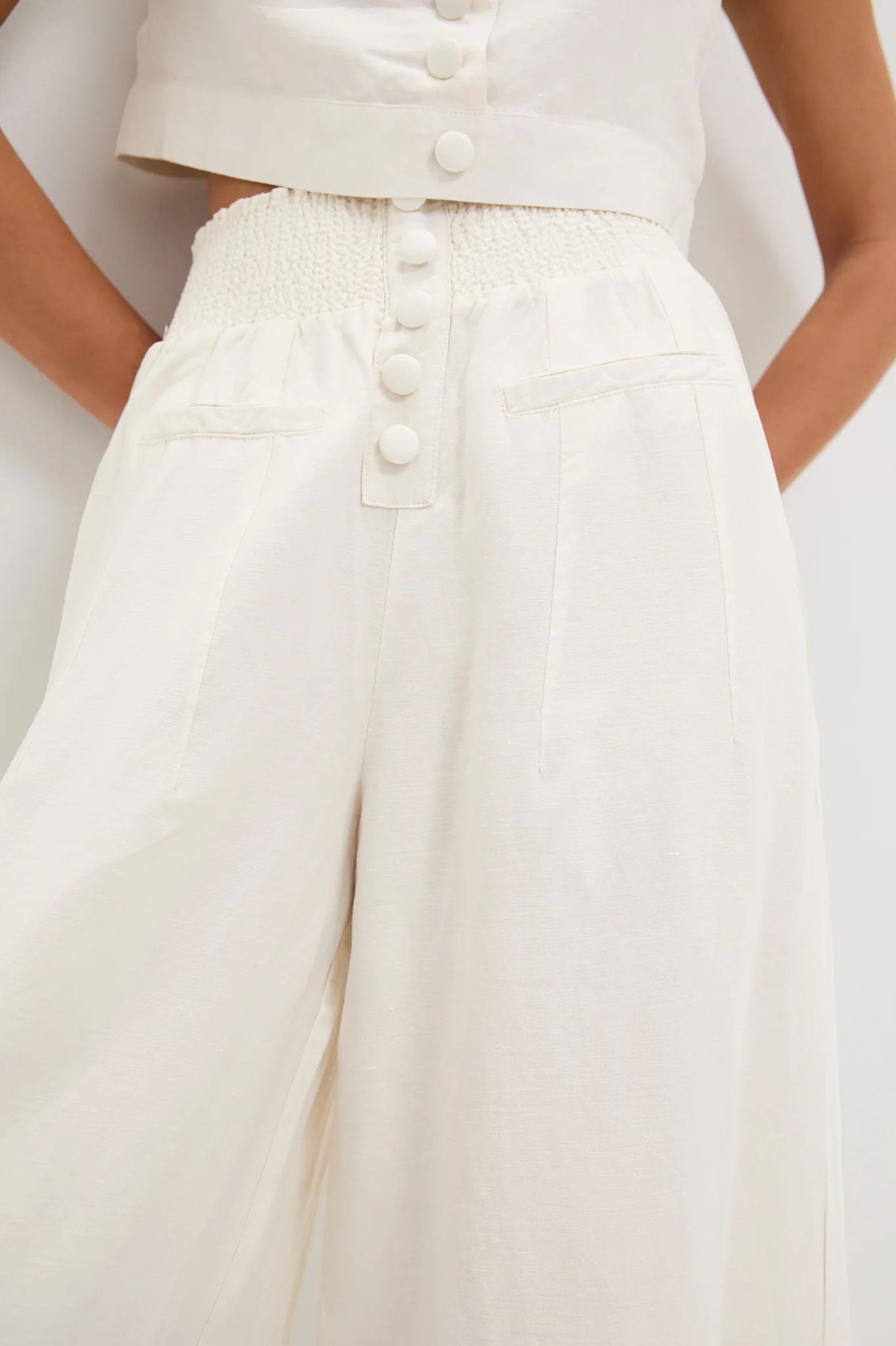Off-White Button Front Palazzo Pant - Image 5