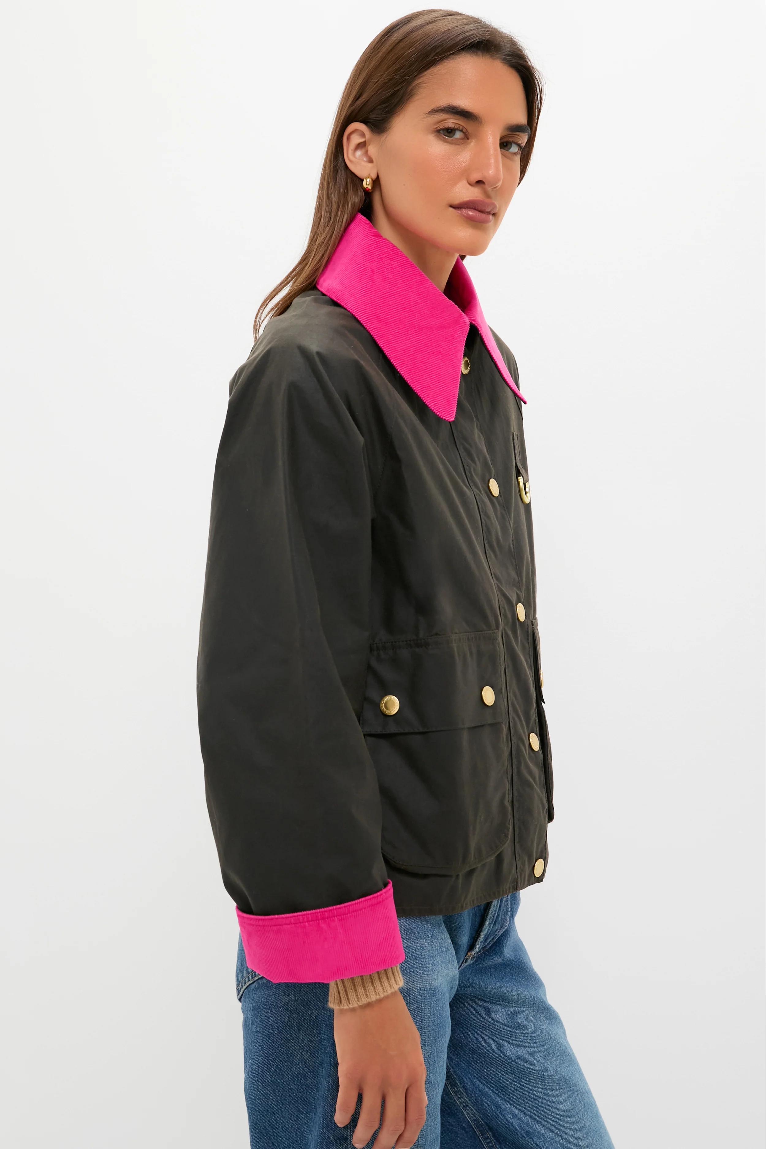 Olive and Hot Pink Icons Spey Wax Jacket - Image 3
