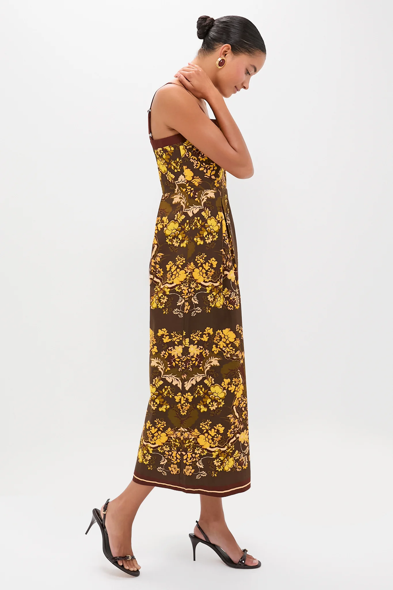 Olive and Yellow Floral Tilman Midi Dress - Image 3
