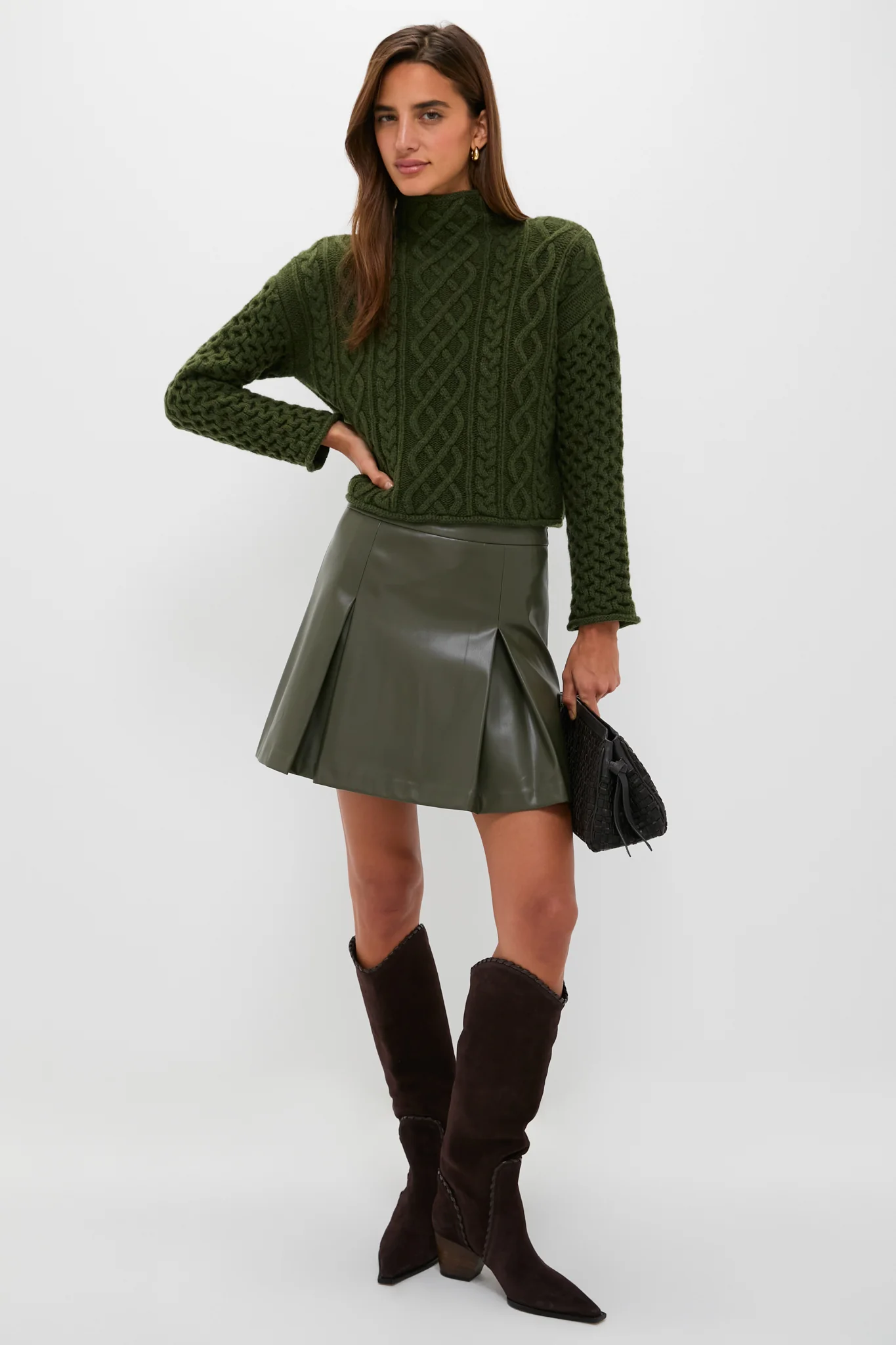 Olive Cable Knit Cropped Perry Turtleneck - Image 2