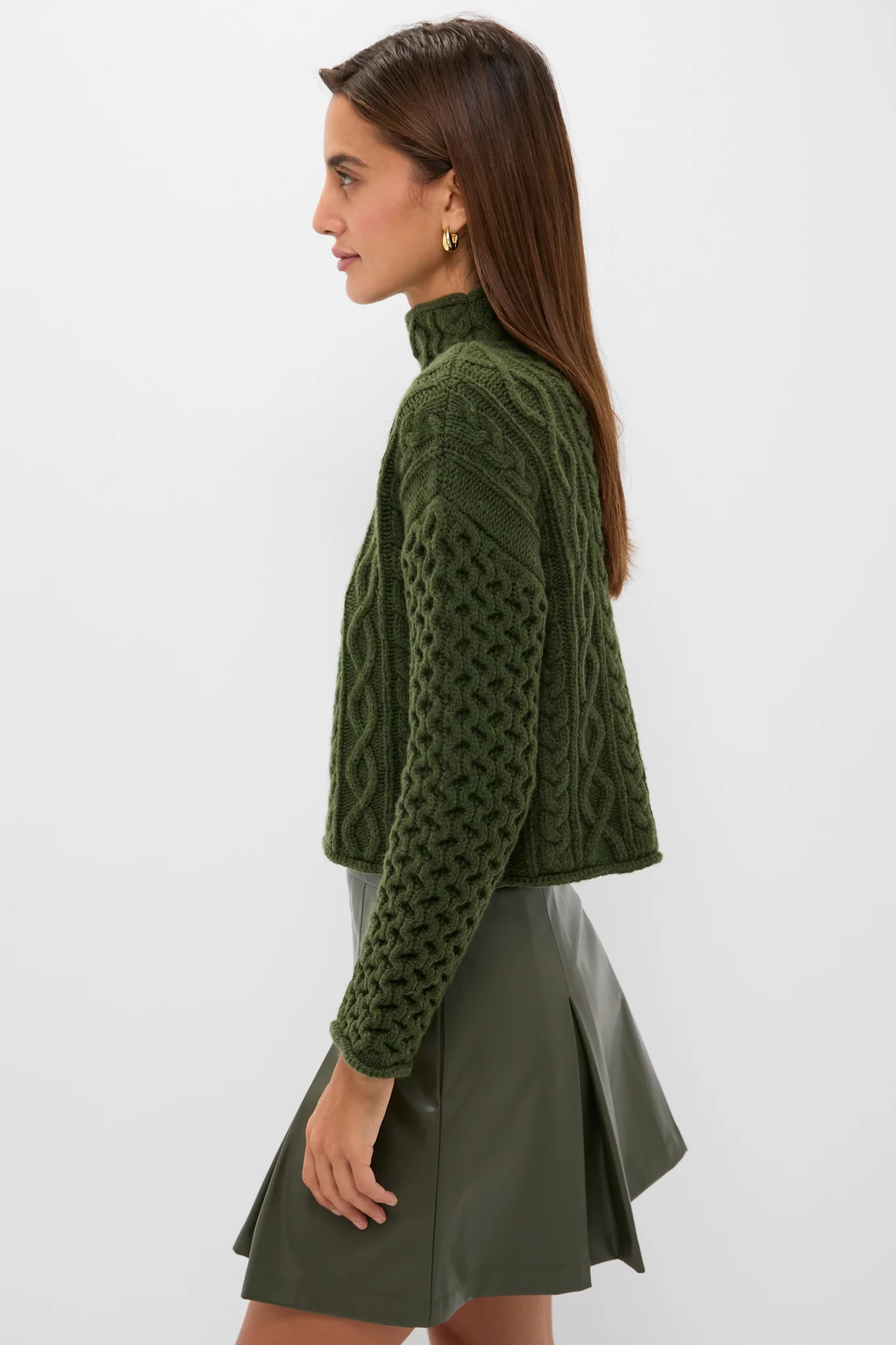 Olive Cable Knit Cropped Perry Turtleneck - Image 3