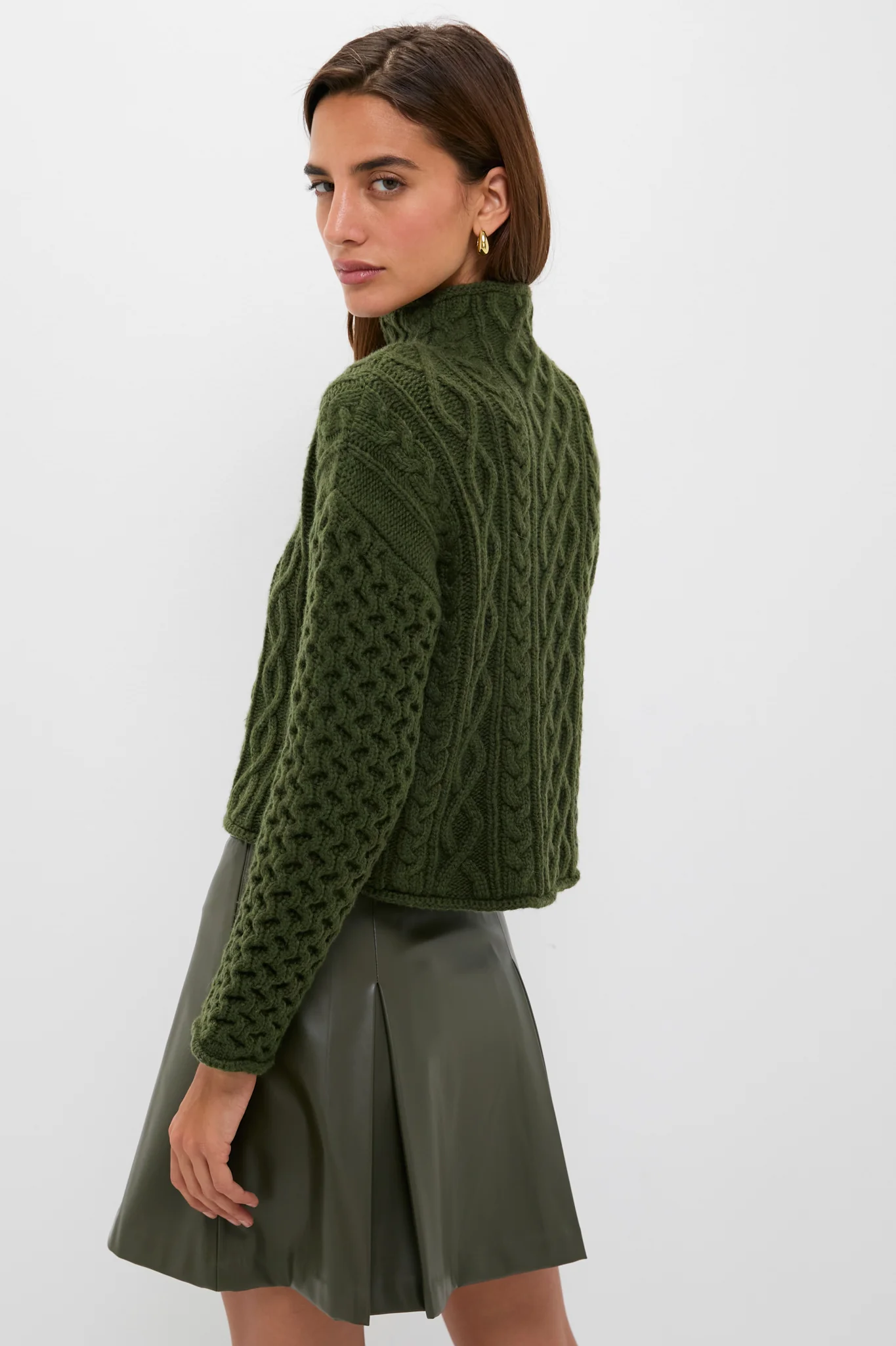 Olive Cable Knit Cropped Perry Turtleneck - Image 4