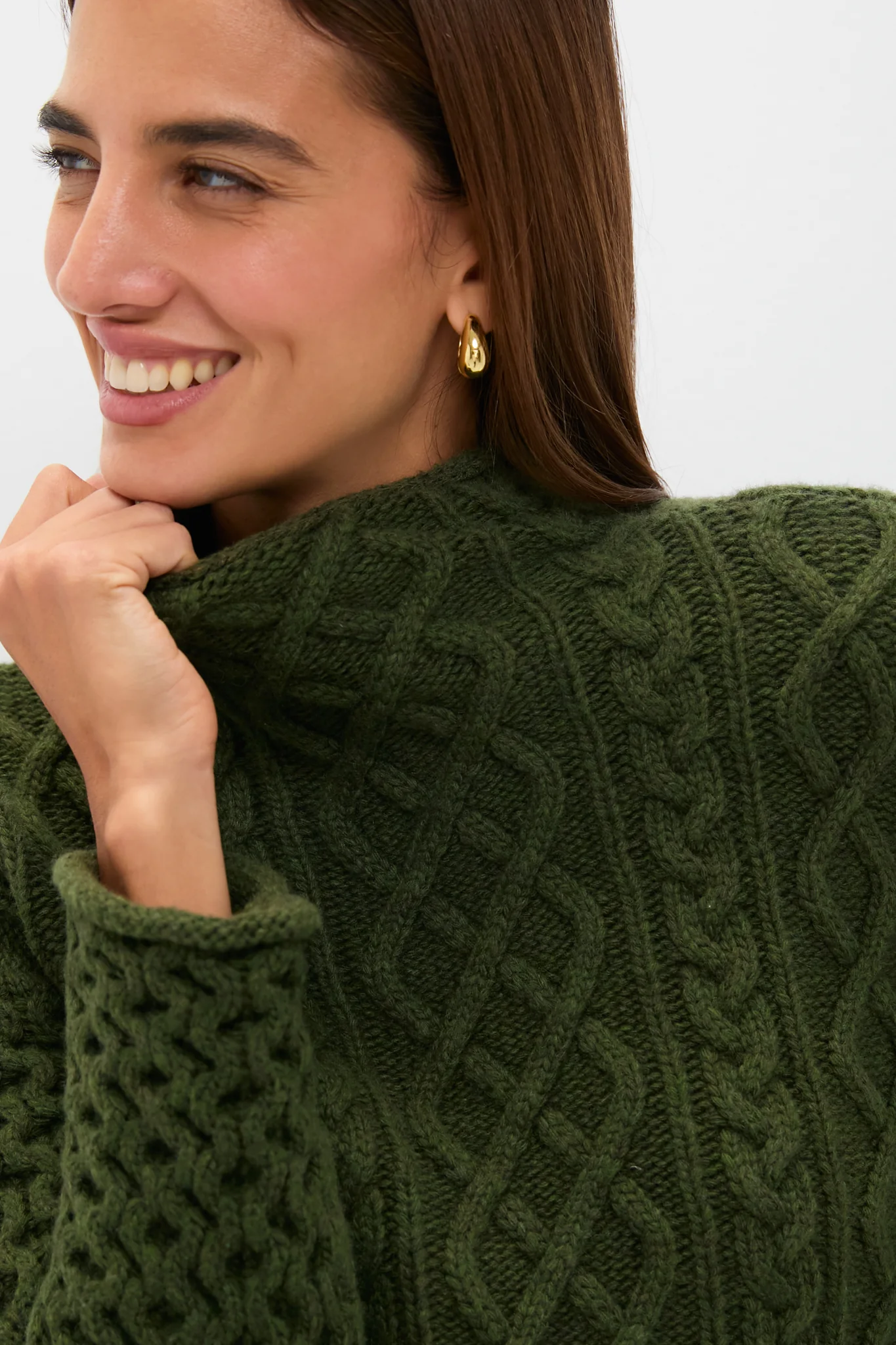 Olive Cable Knit Cropped Perry Turtleneck - Image 5