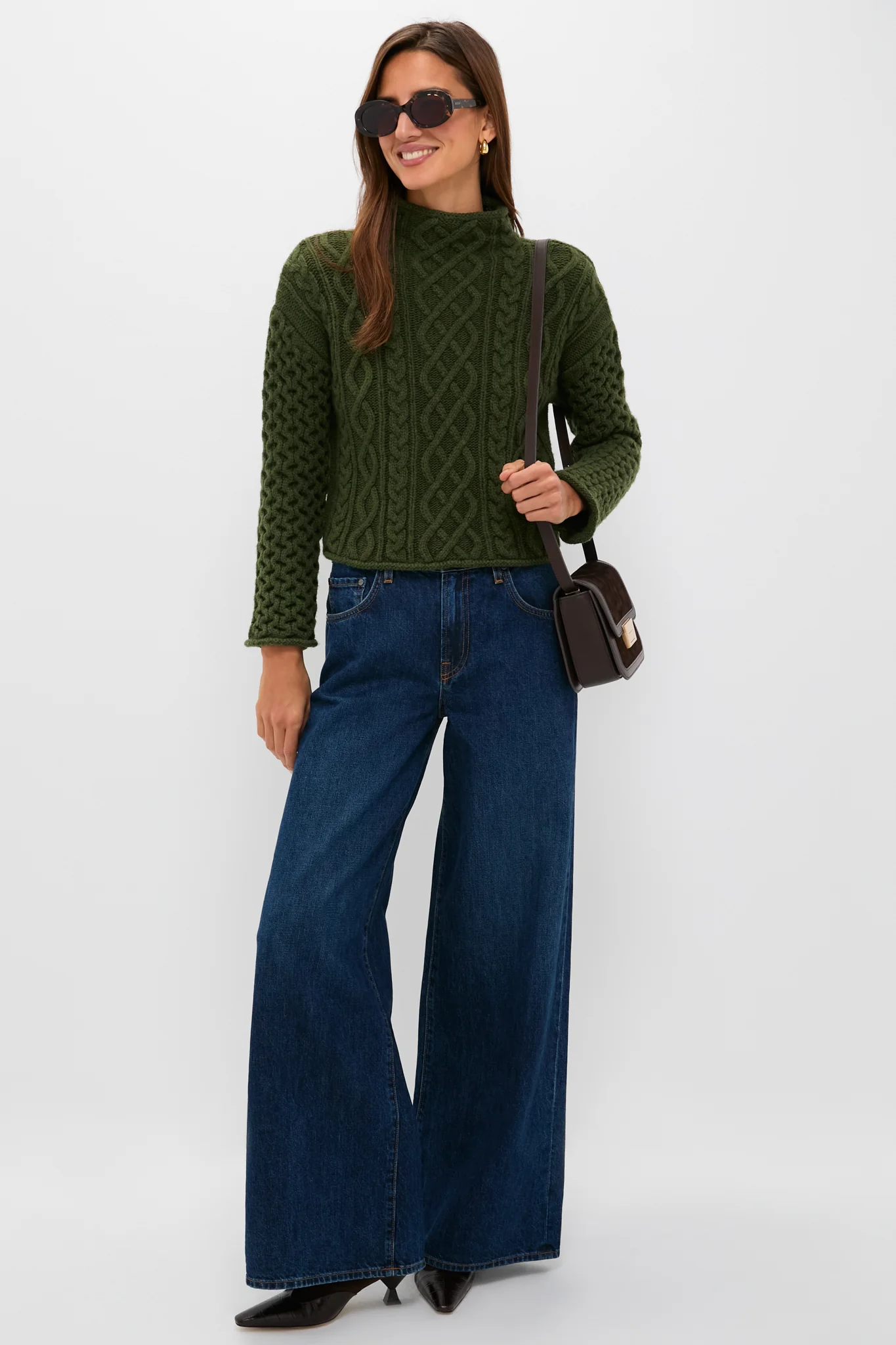 Olive Cable Knit Cropped Perry Turtleneck - Image 6