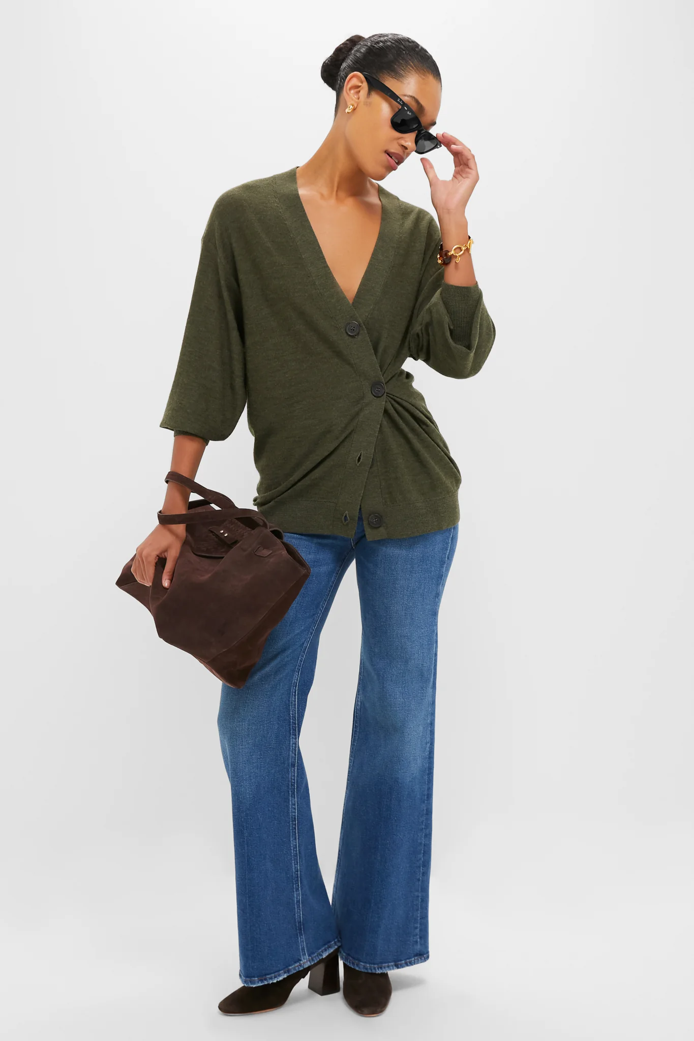 Olive Drippy Tissue Cardigan - Image 2