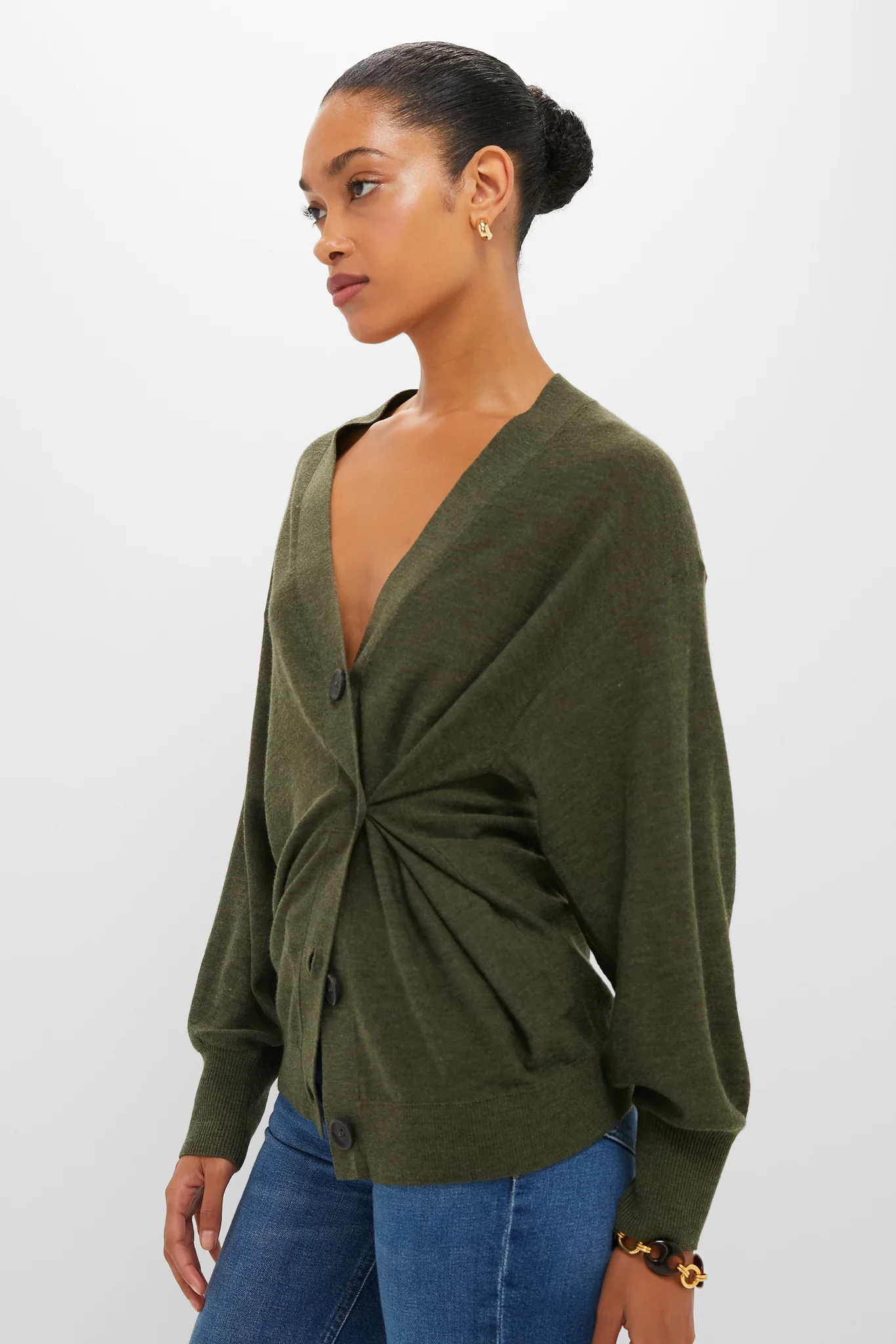 Olive Drippy Tissue Cardigan - Image 3