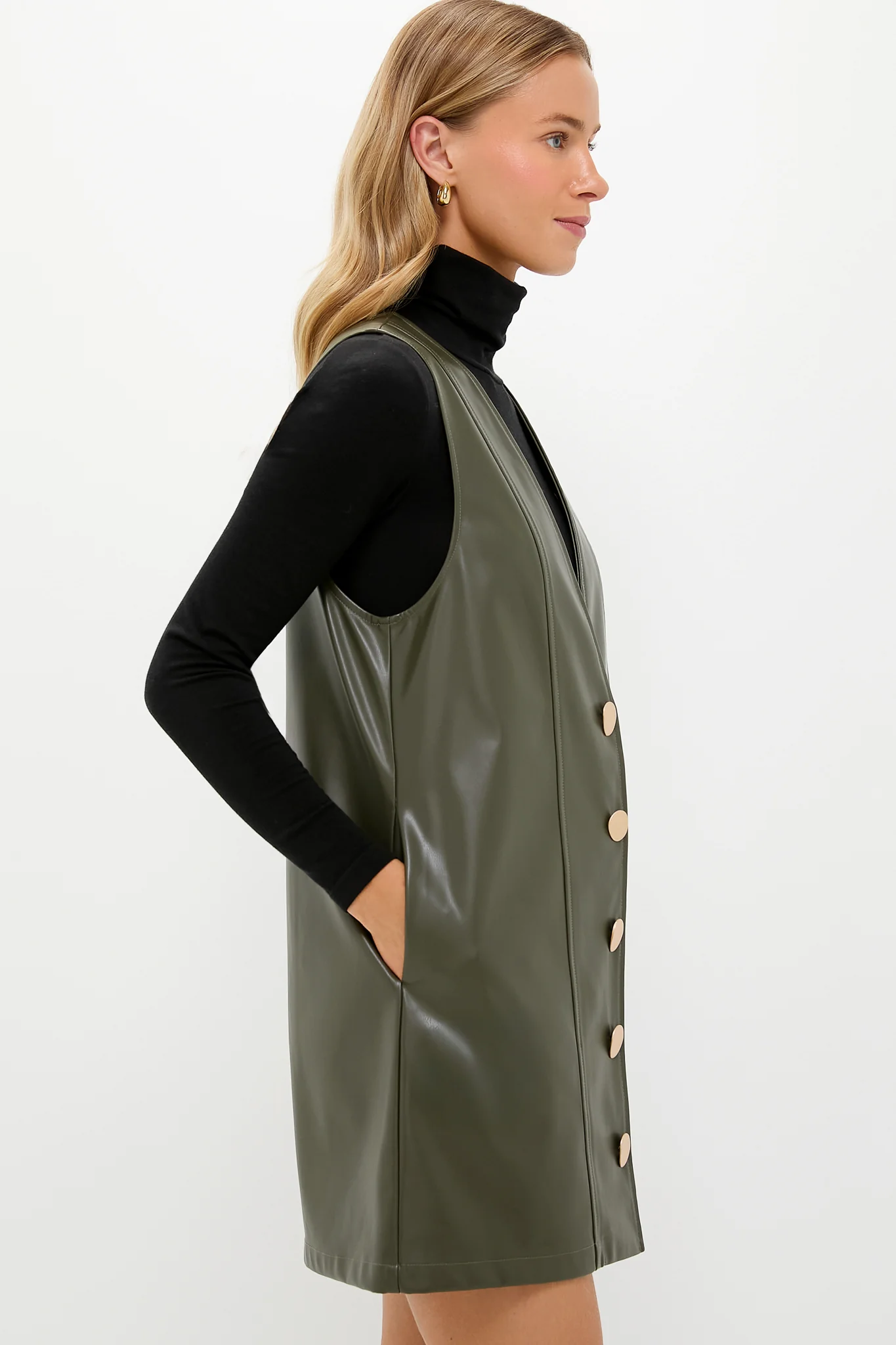 Olive Faux Leather Pinafore Dress - Image 3