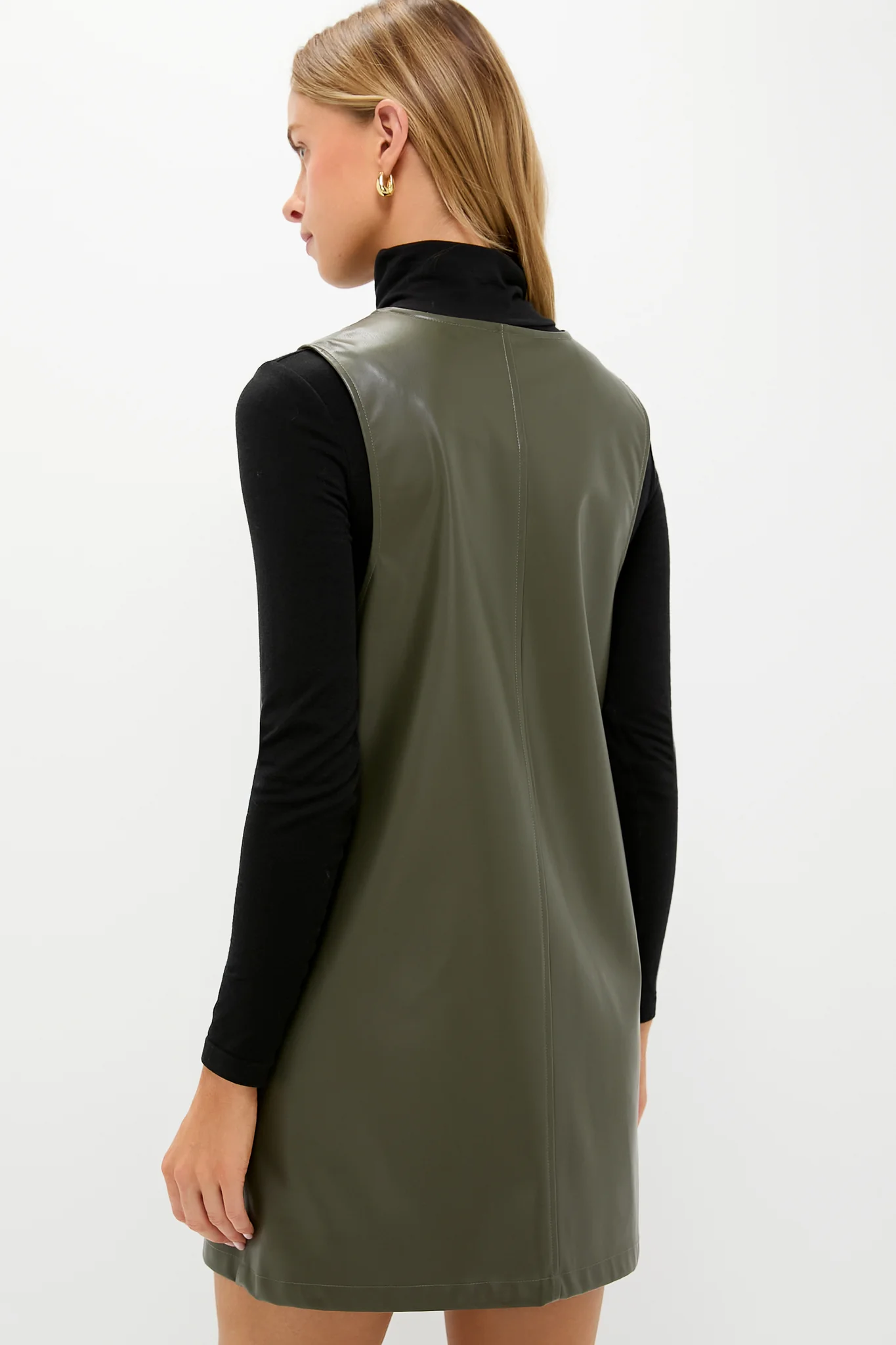 Olive Faux Leather Pinafore Dress - Image 4