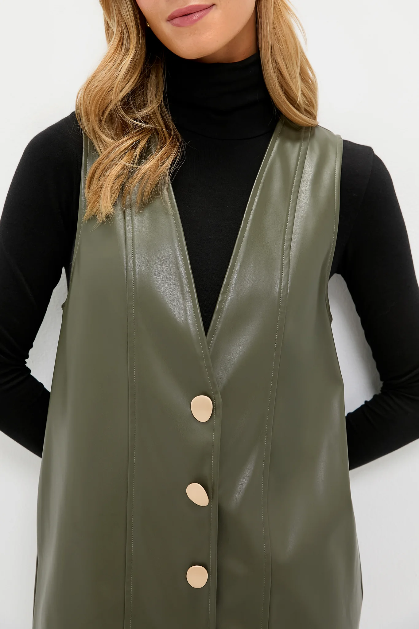 Olive Faux Leather Pinafore Dress - Image 5