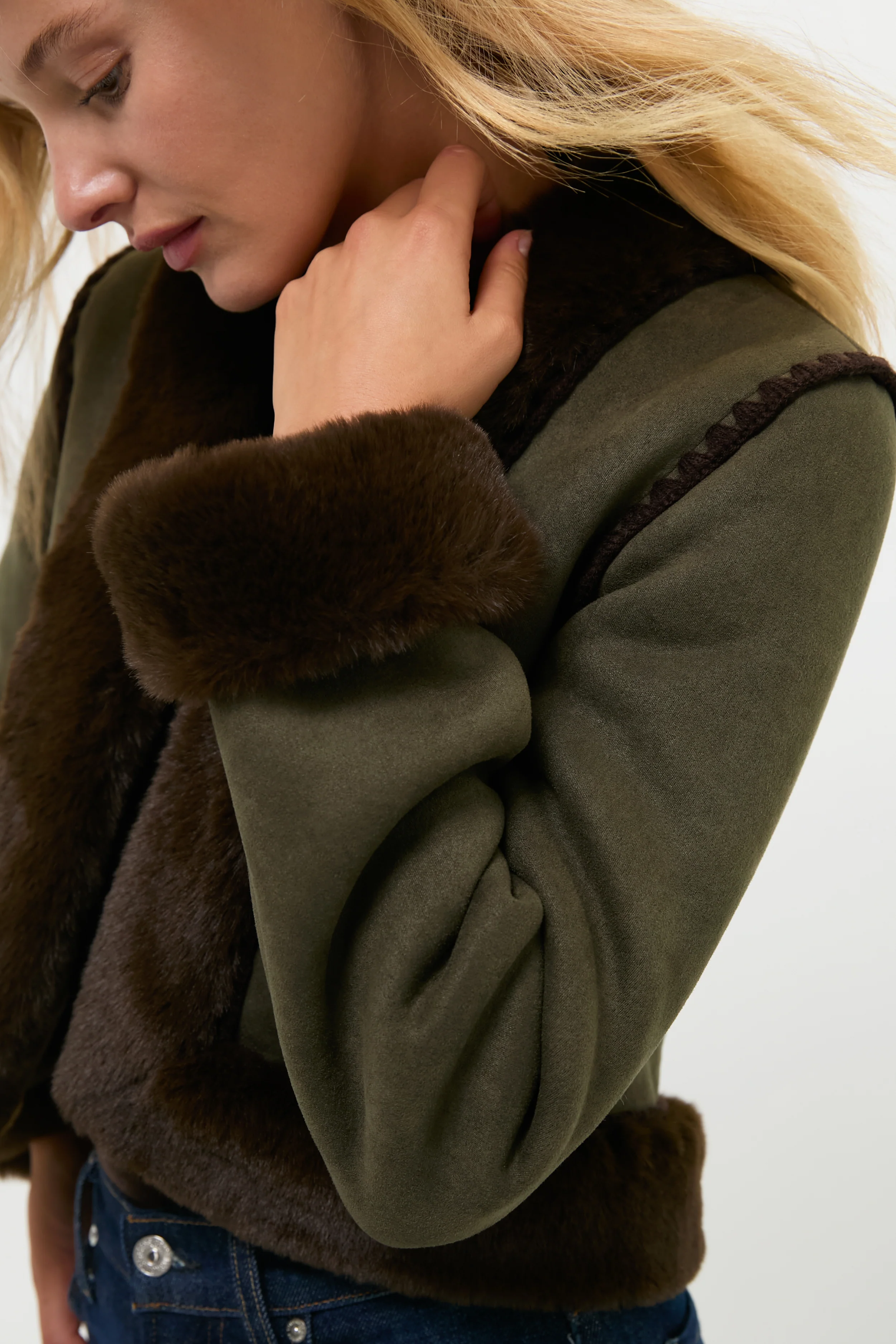 Olive Faux Suede & Fur Harding Jacket - Image 5
