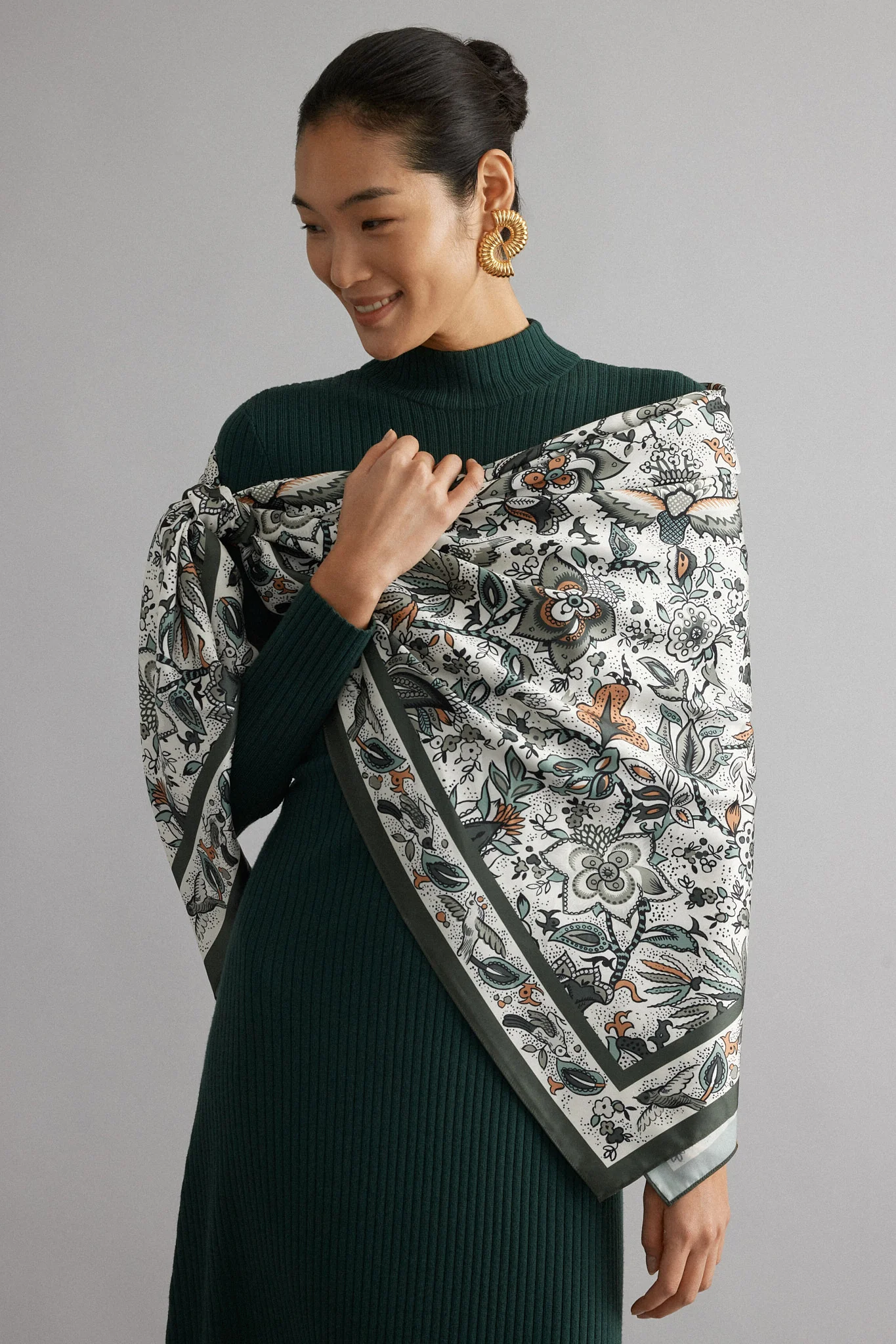 Olive Folk Floral Large Scarf - Image 3