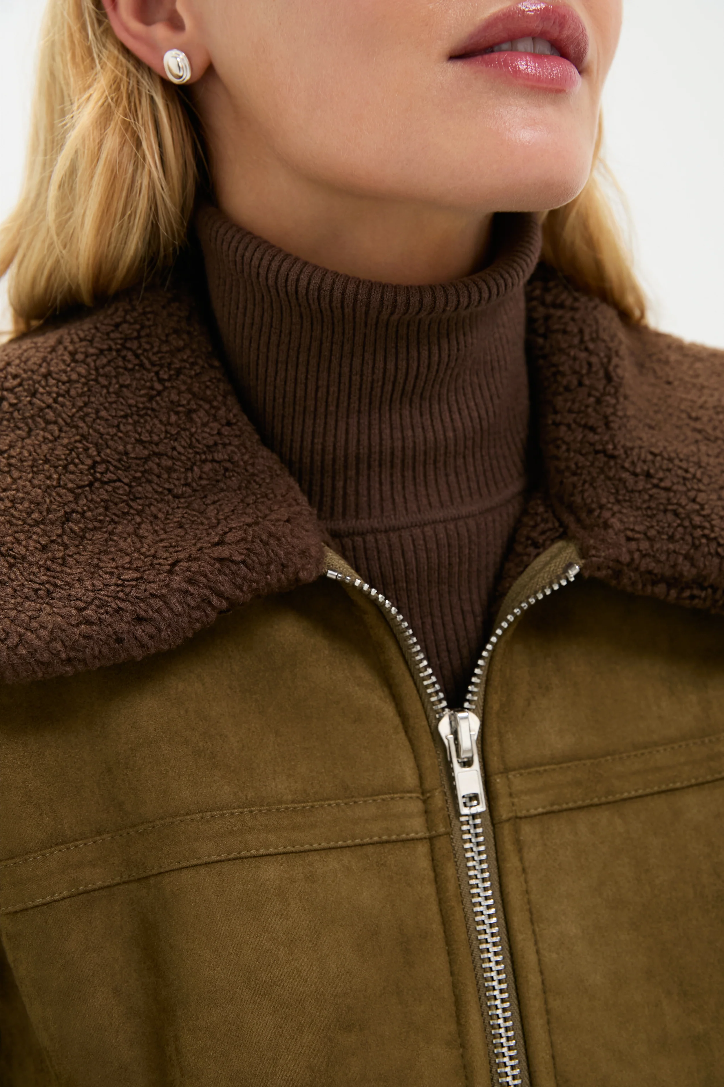 Olive Fur Collar Coat - Image 5