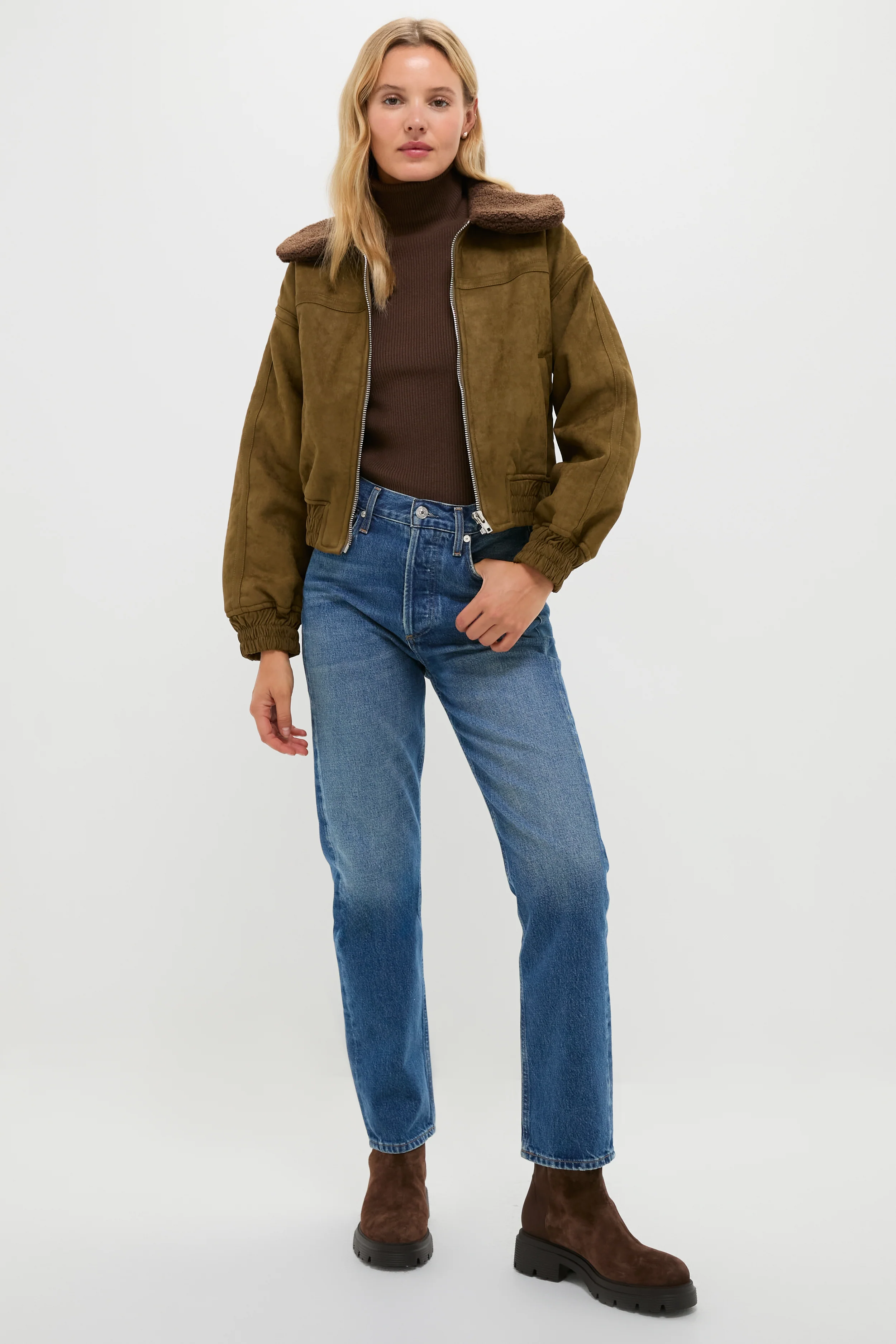 Olive Fur Collar Coat - Image 6