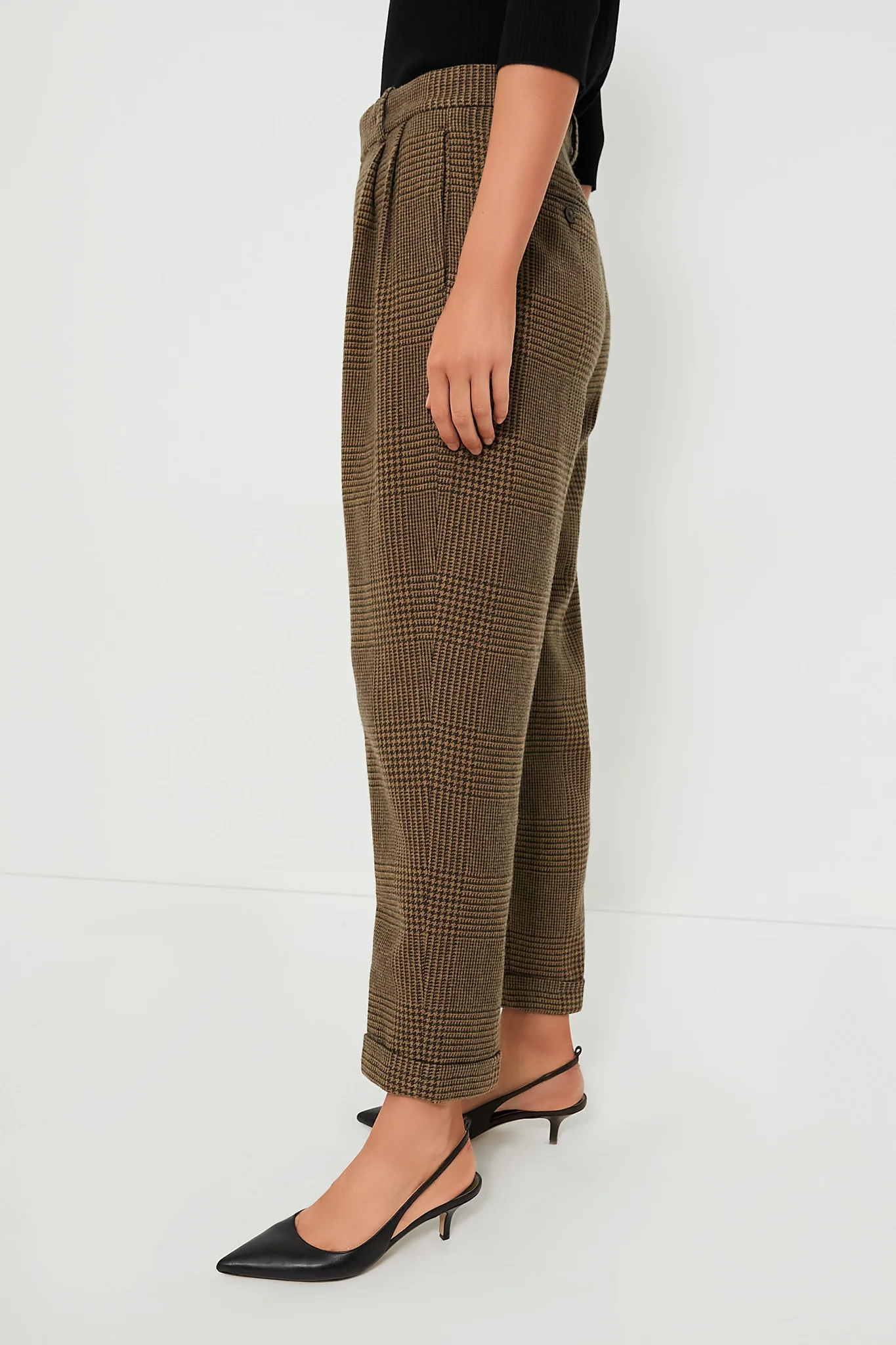 Olive Glen Check Cropped Trouser - Image 3