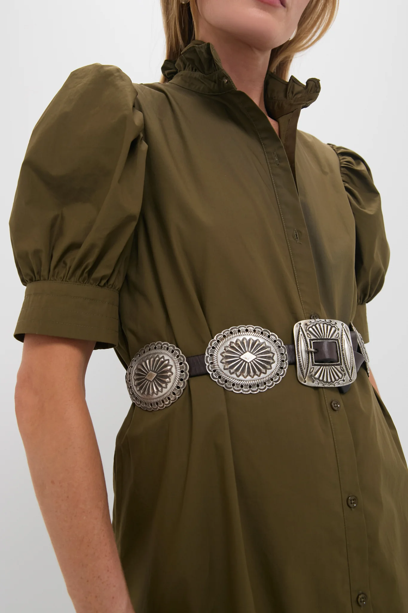 Olive Green Ruffle Collar Louisa Maxi Dress - Image 2
