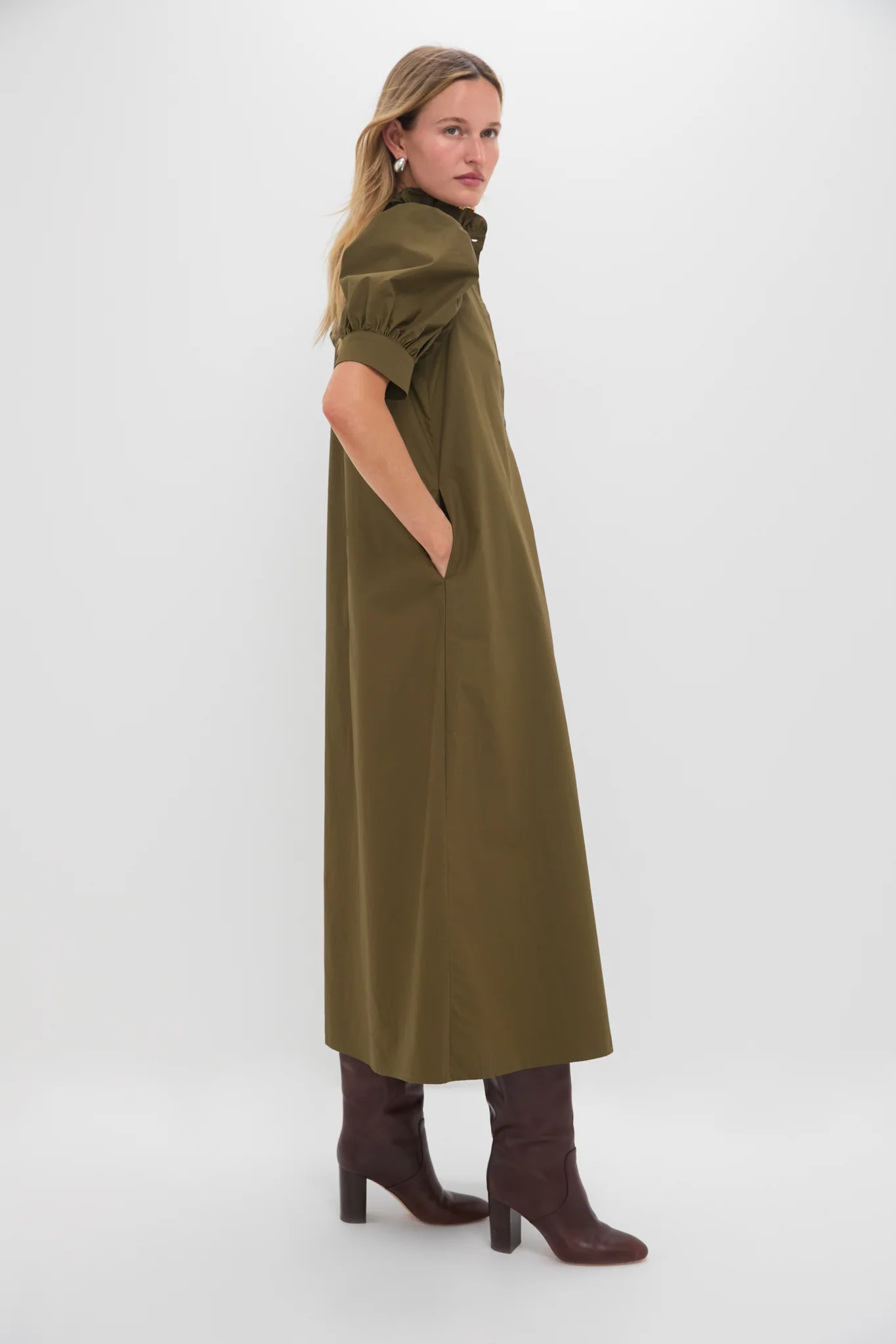 Olive Green Ruffle Collar Louisa Maxi Dress - Image 3