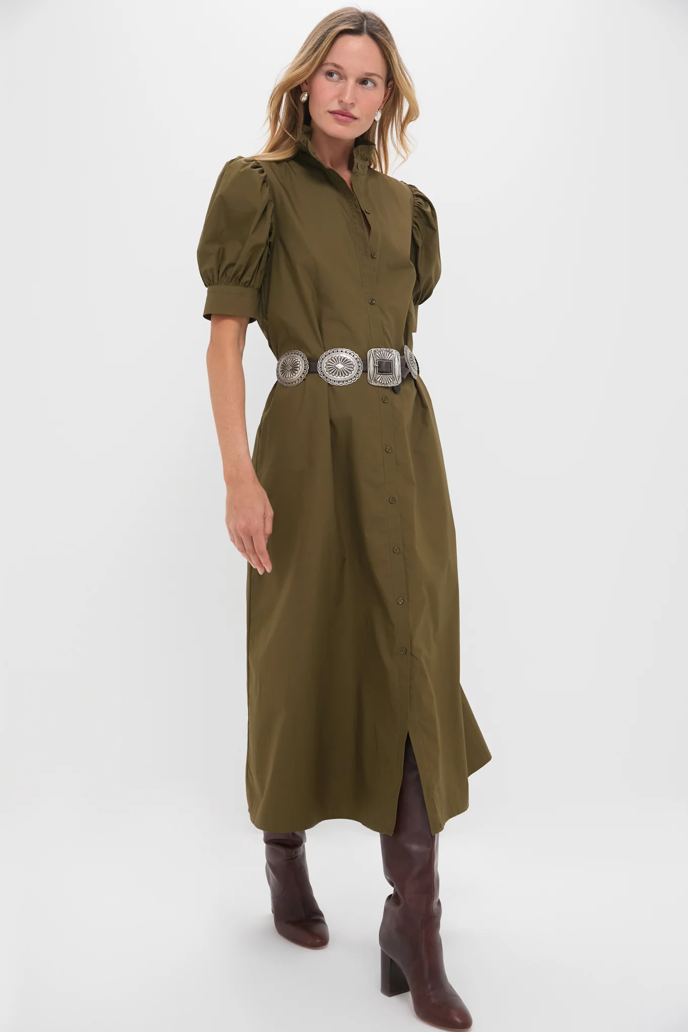 Olive Green Ruffle Collar Louisa Maxi Dress - Image 5