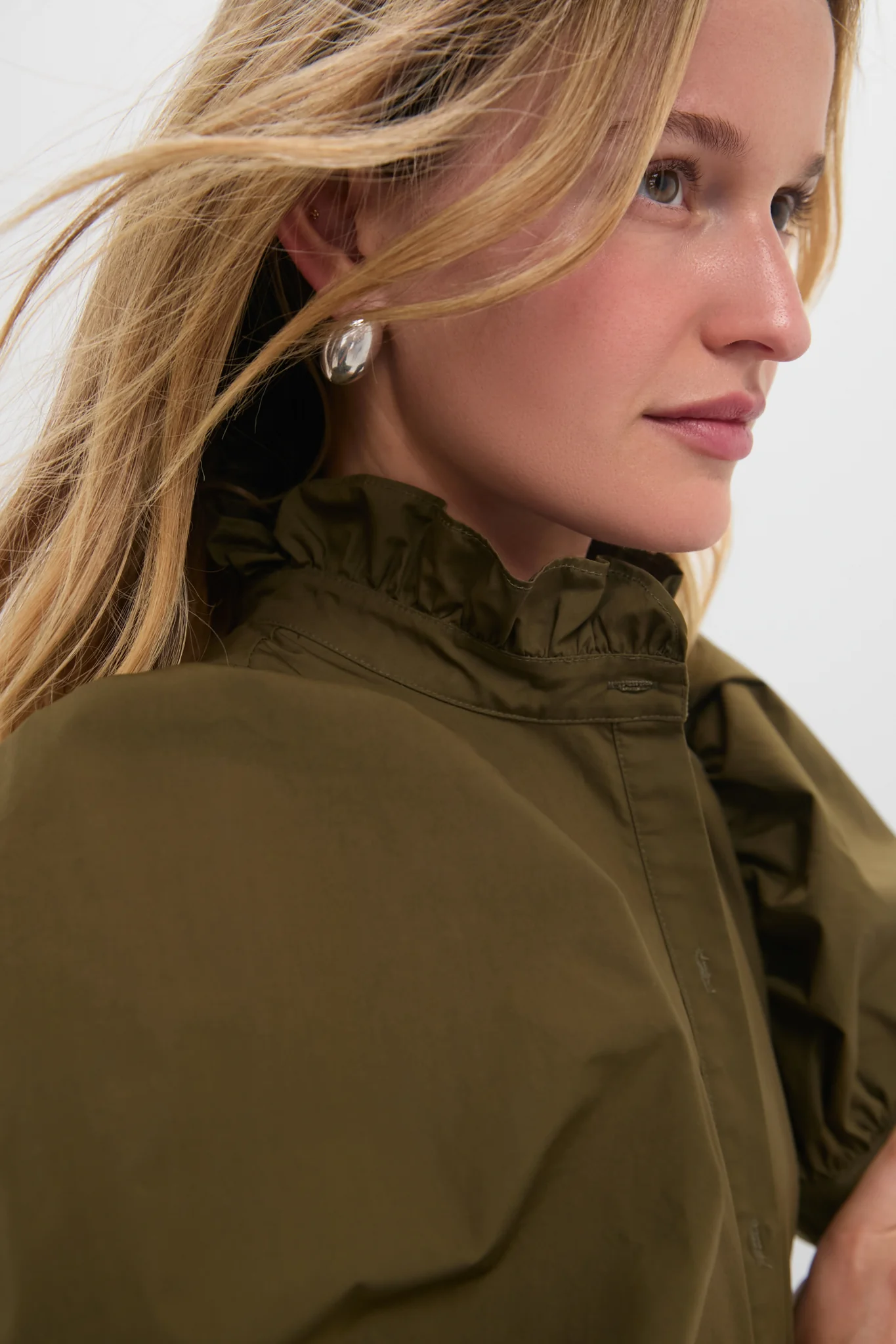 Olive Green Ruffle Collar Louisa Maxi Dress - Image 6