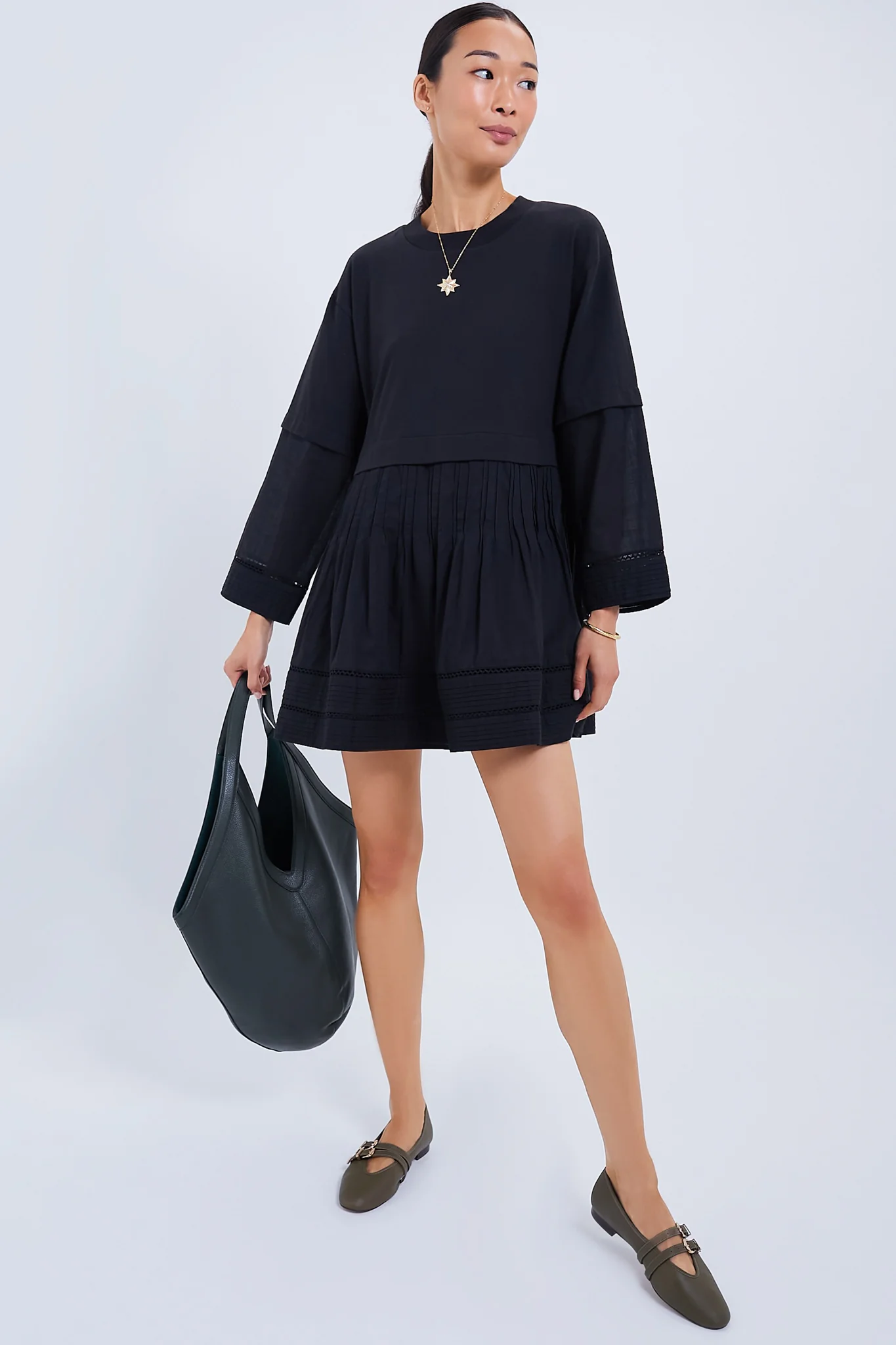 Olive Leather Buckle Nina Flats - Image 4