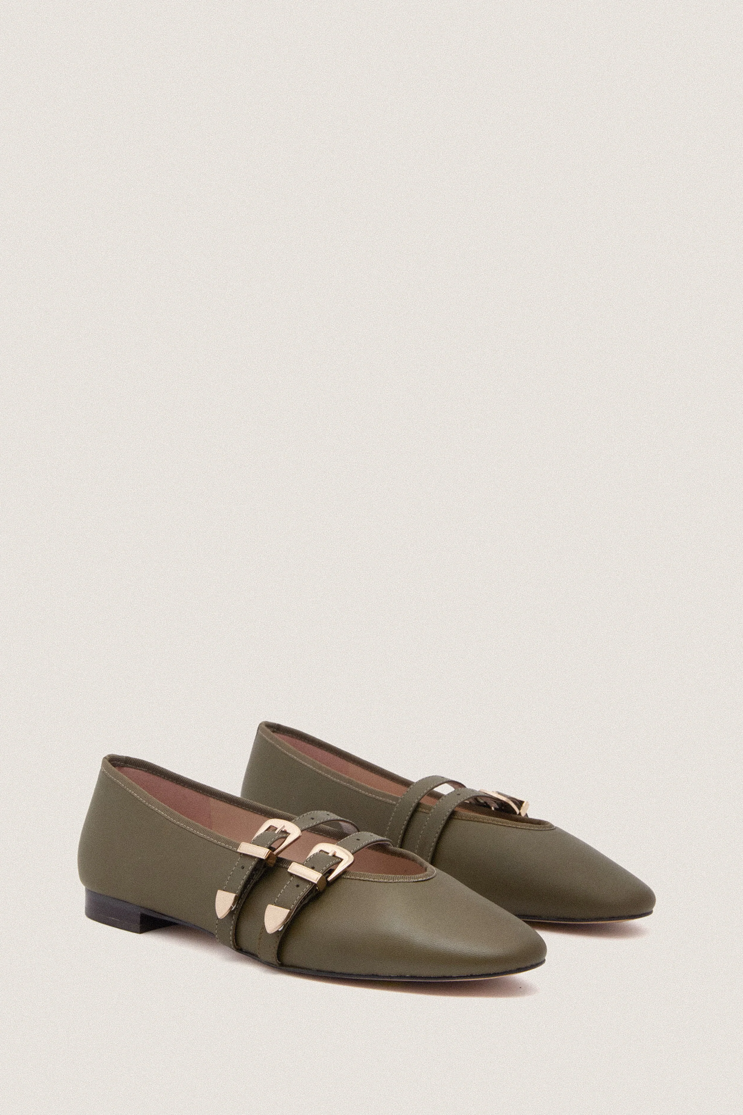 Olive Leather Buckle Nina Flats - Image 5