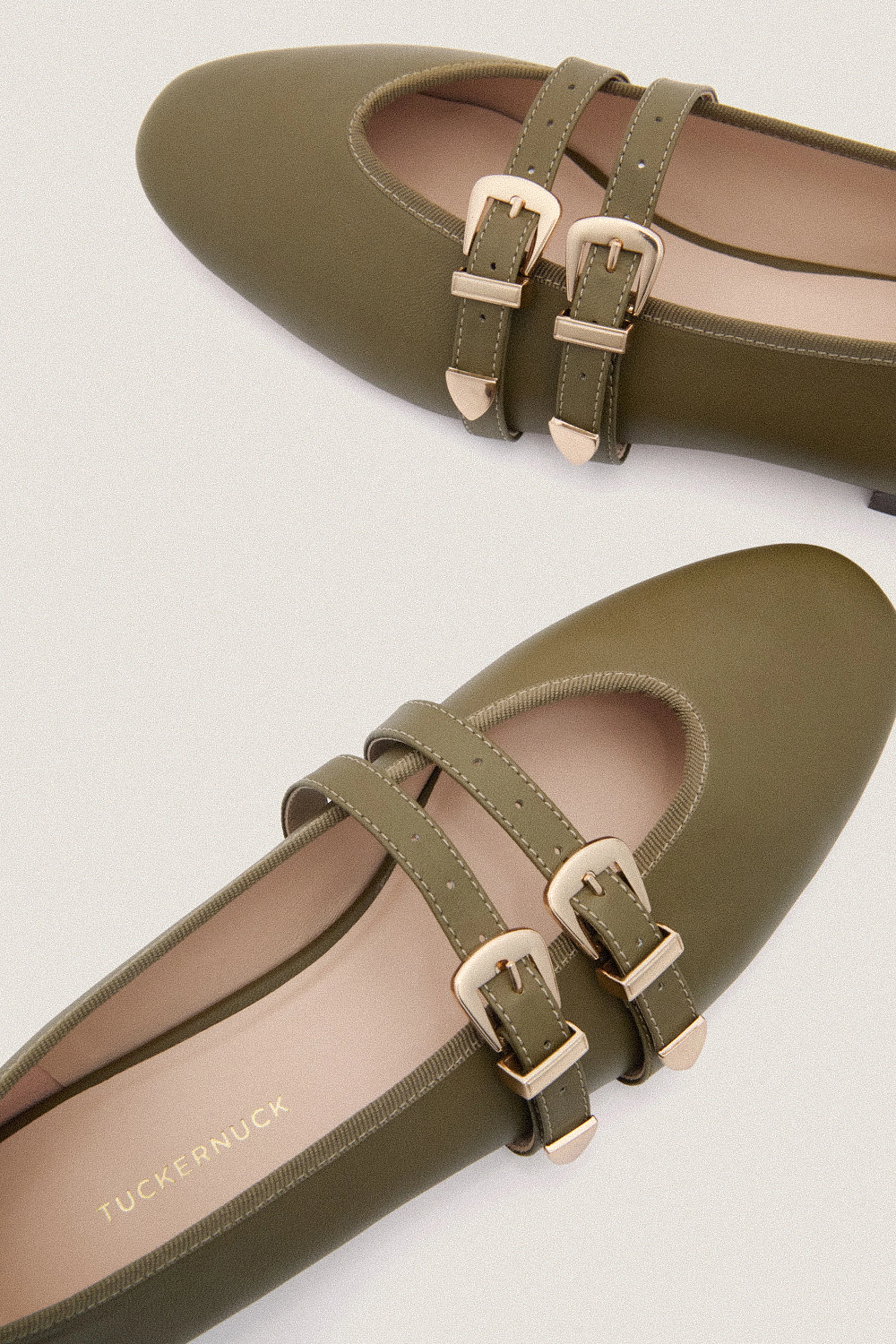 Olive Leather Buckle Nina Flats - Image 6