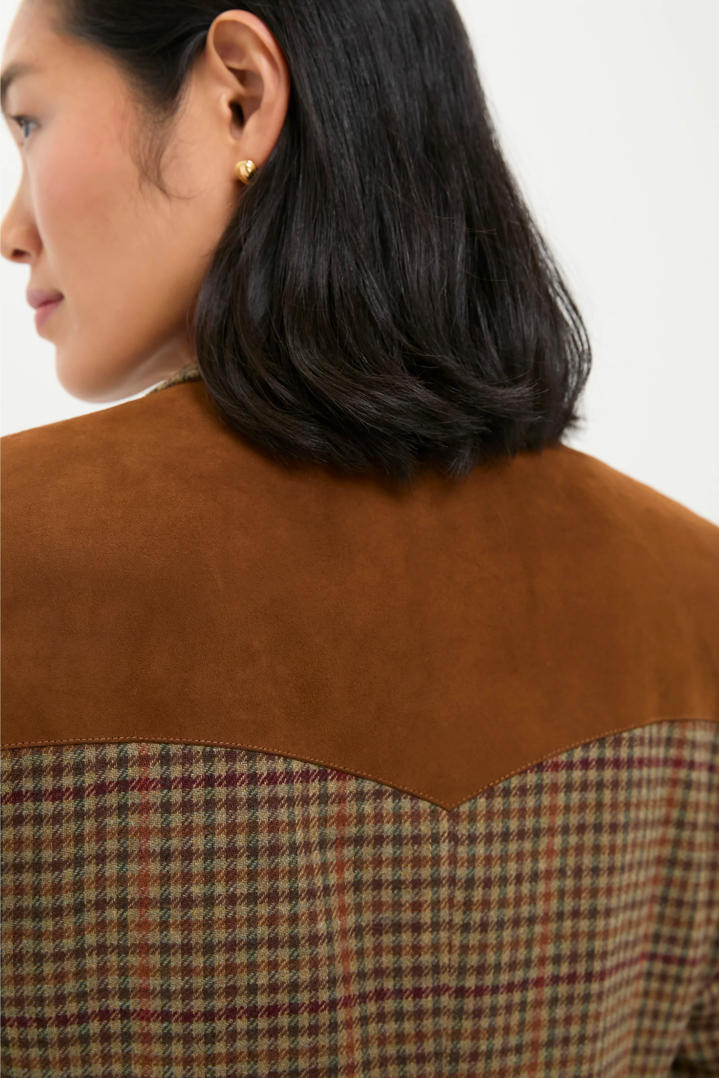 Olive Multi Houndstooth Merino Wool Tweed Woven Blazer - Image 5
