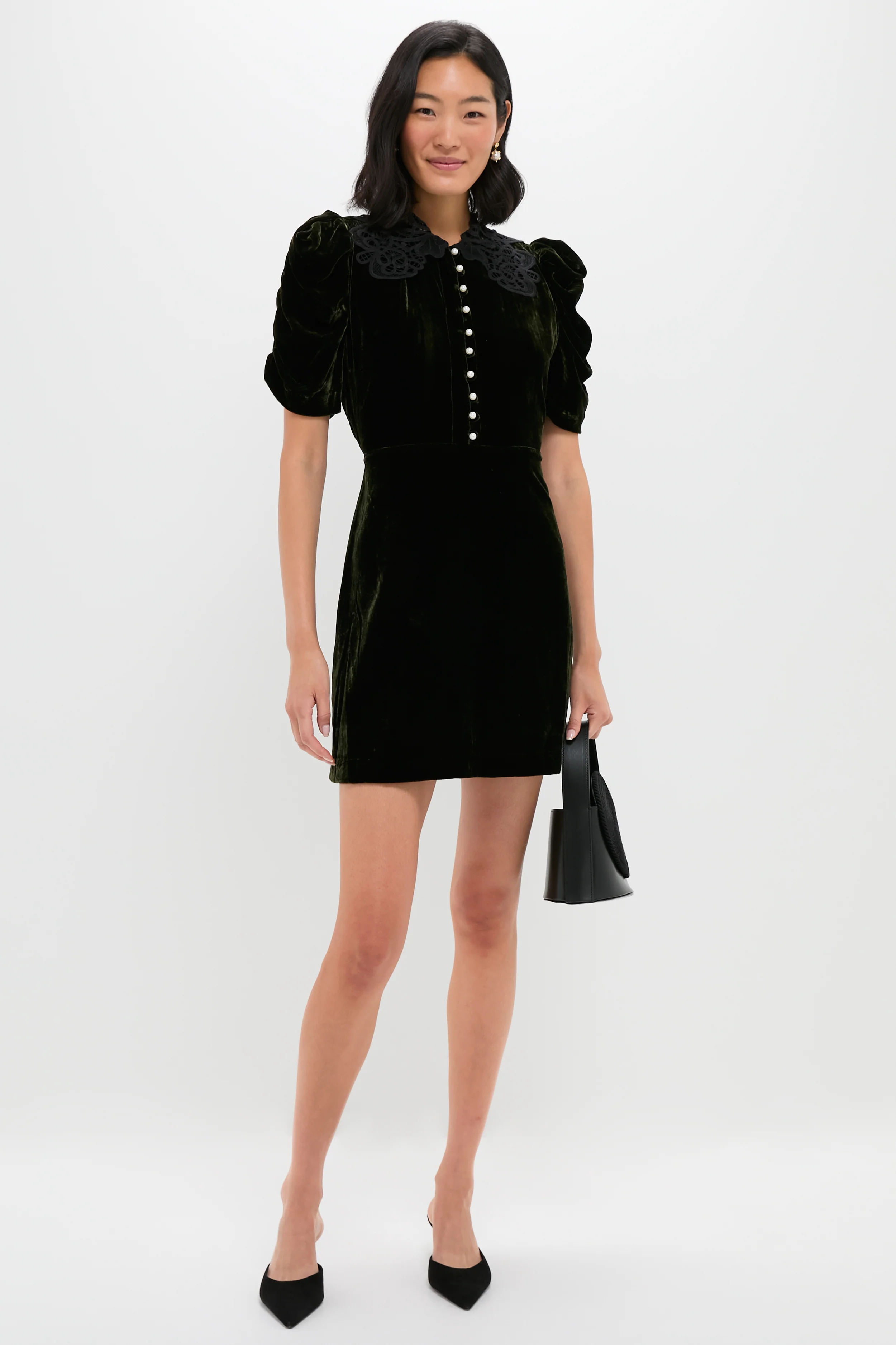 Olive Velvet Norabelle Short Sleeve Mini Dress - Image 2
