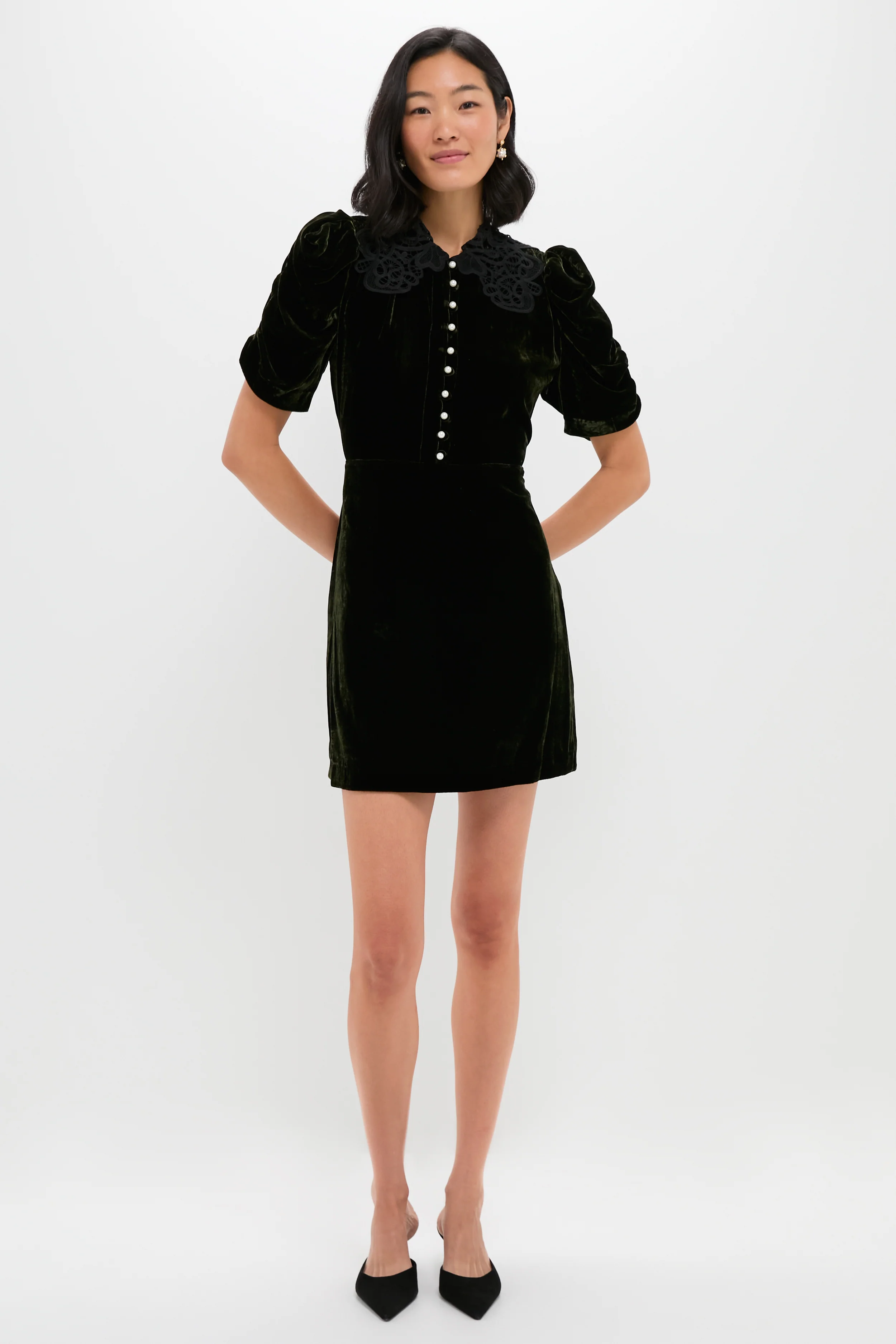 Olive Velvet Norabelle Short Sleeve Mini Dress - Image 5