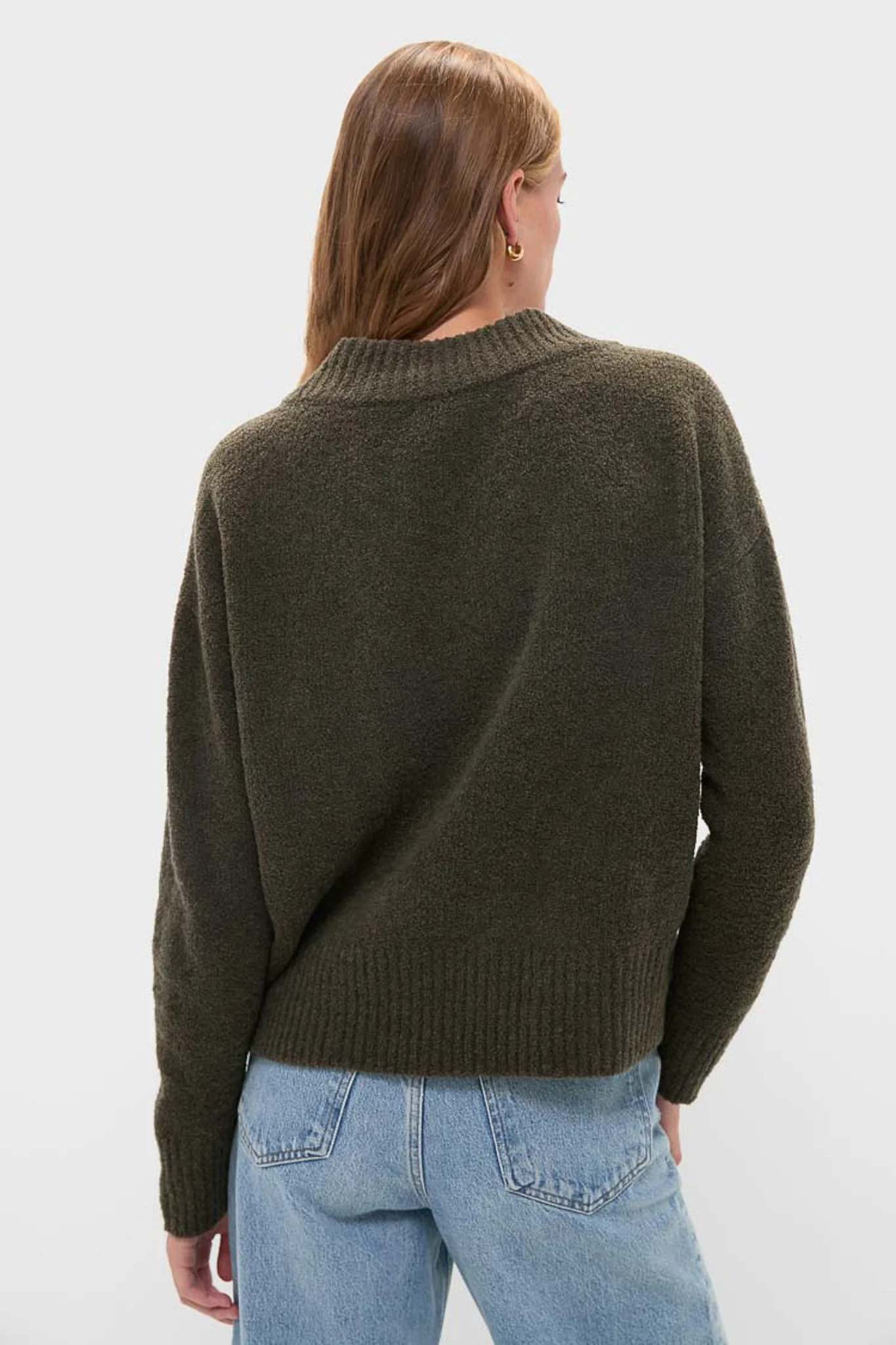 Olive Wool Boxy V-Neck Sweater - Image 4