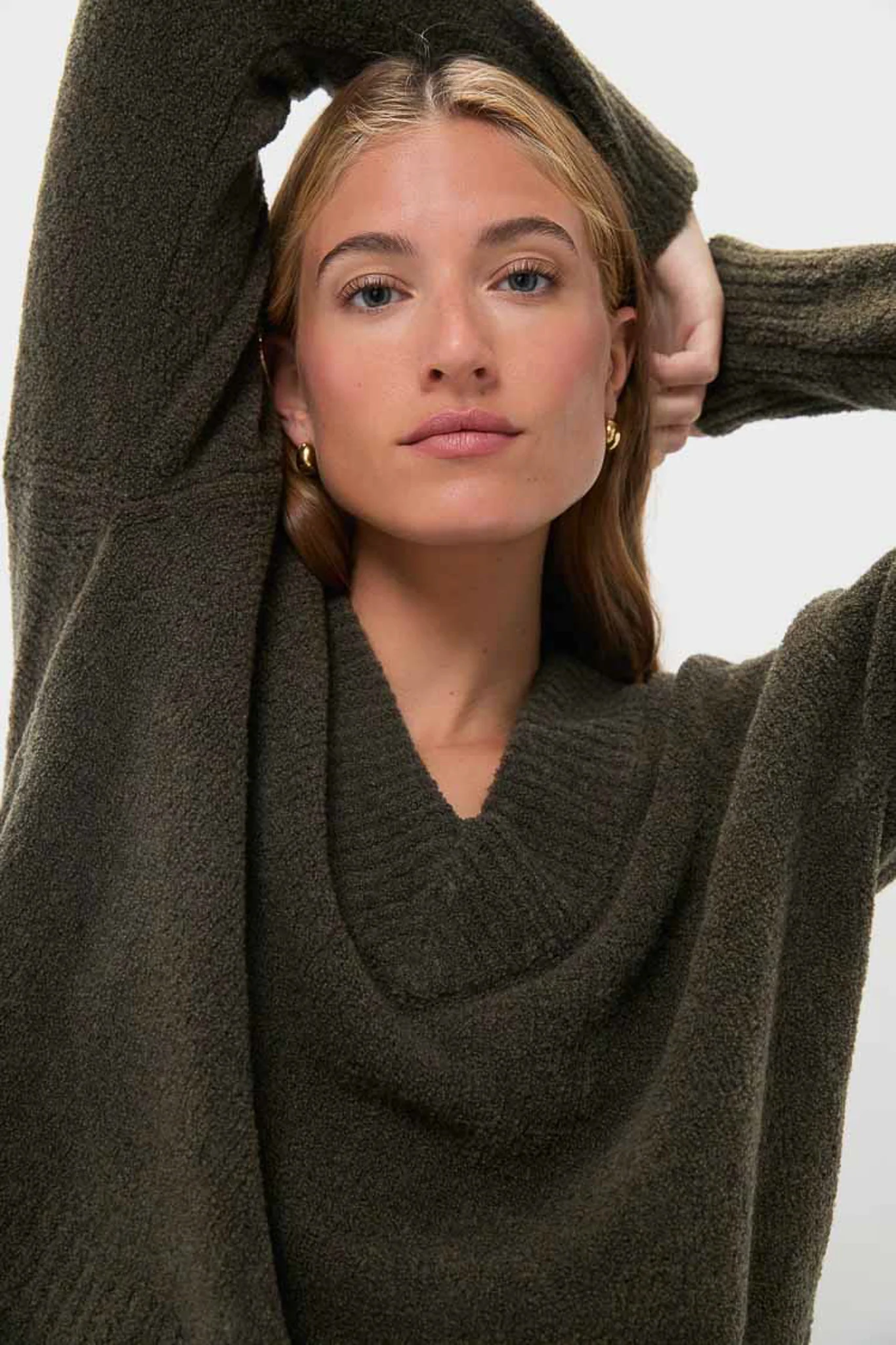 Olive Wool Boxy V-Neck Sweater - Image 5