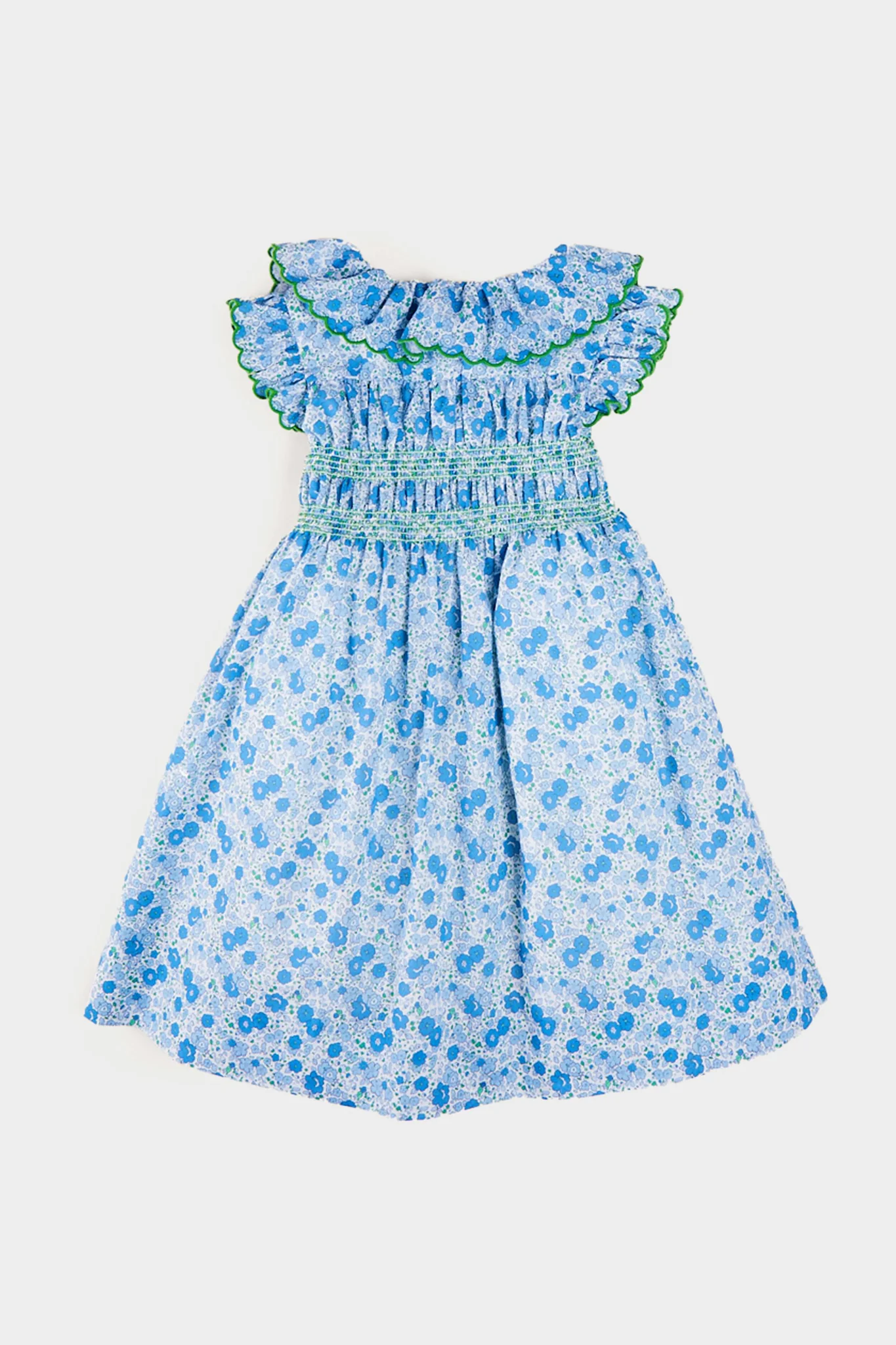 Olivia Floral Smocked Ruffle Collar Sleeveless Dress in Blue - Image 2