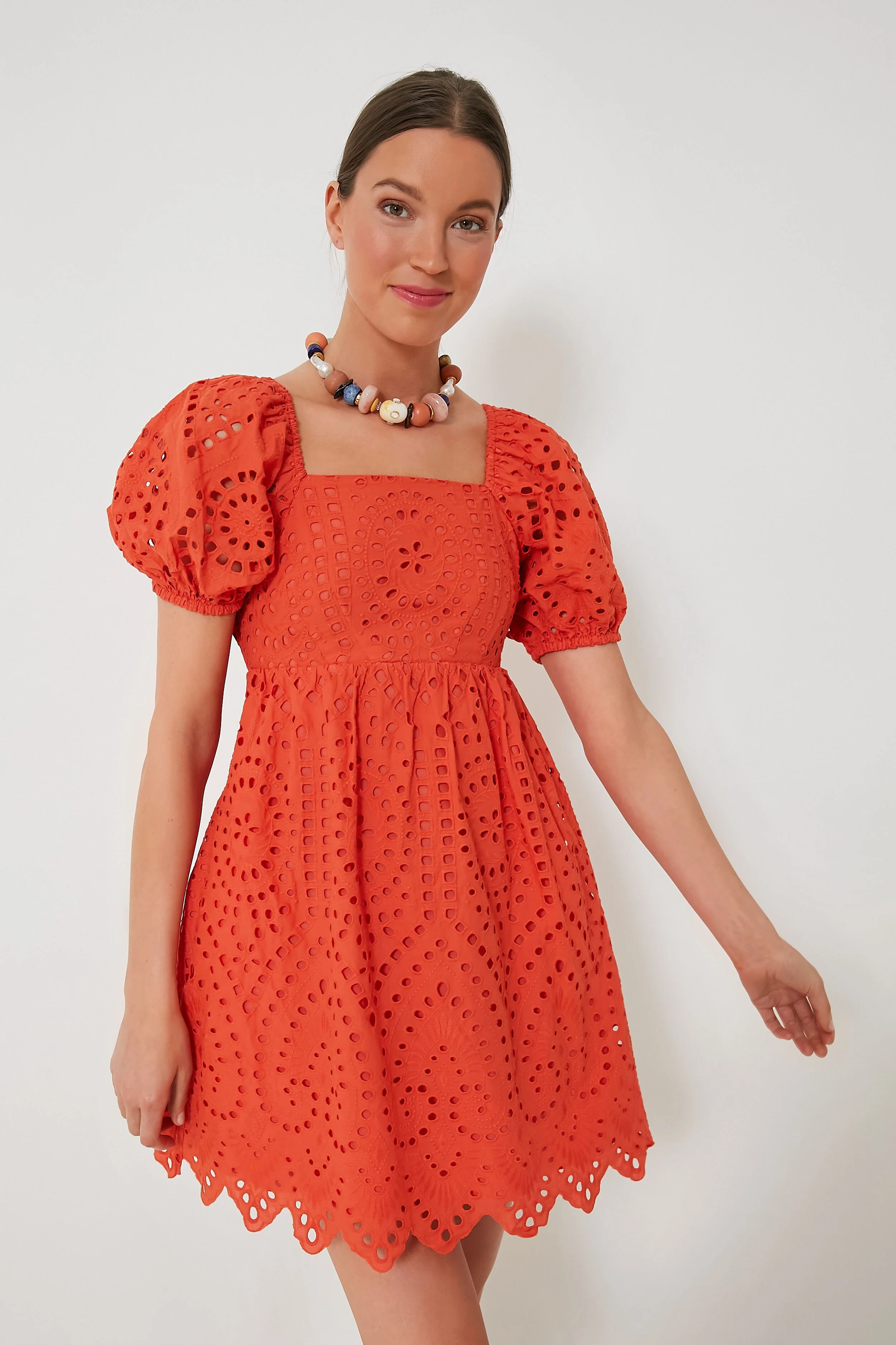 Orange Eyelet Clara Mini Dress - Image 3