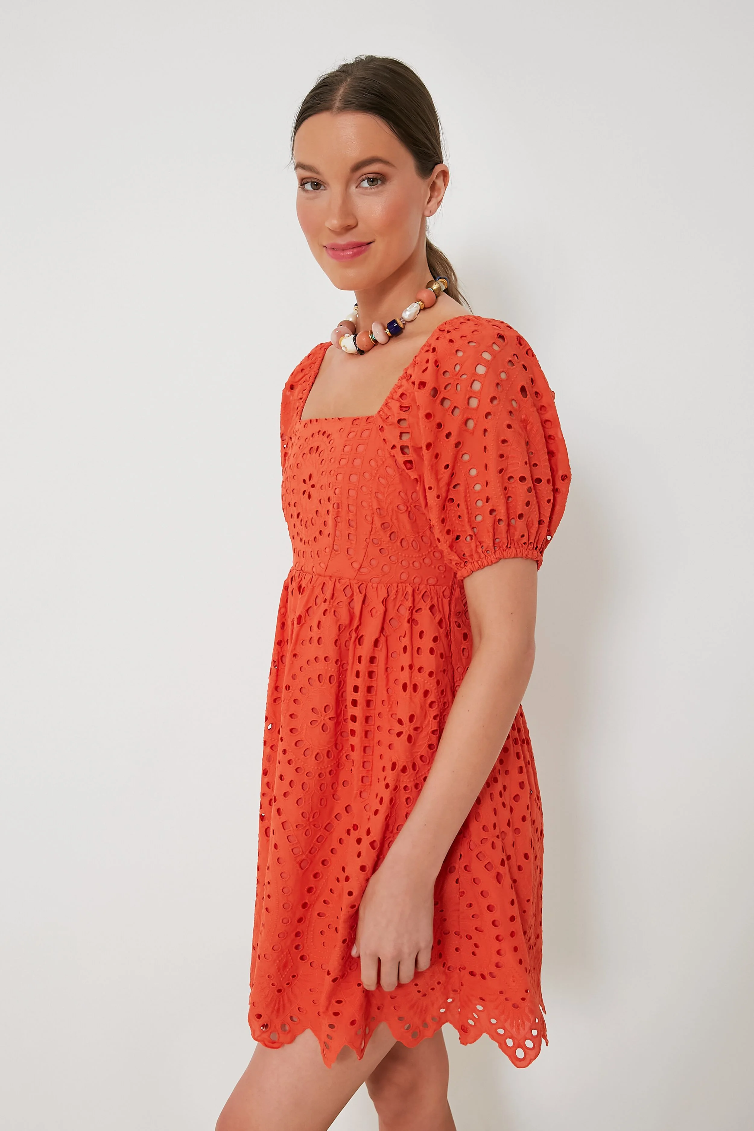 Orange Eyelet Clara Mini Dress - Image 4