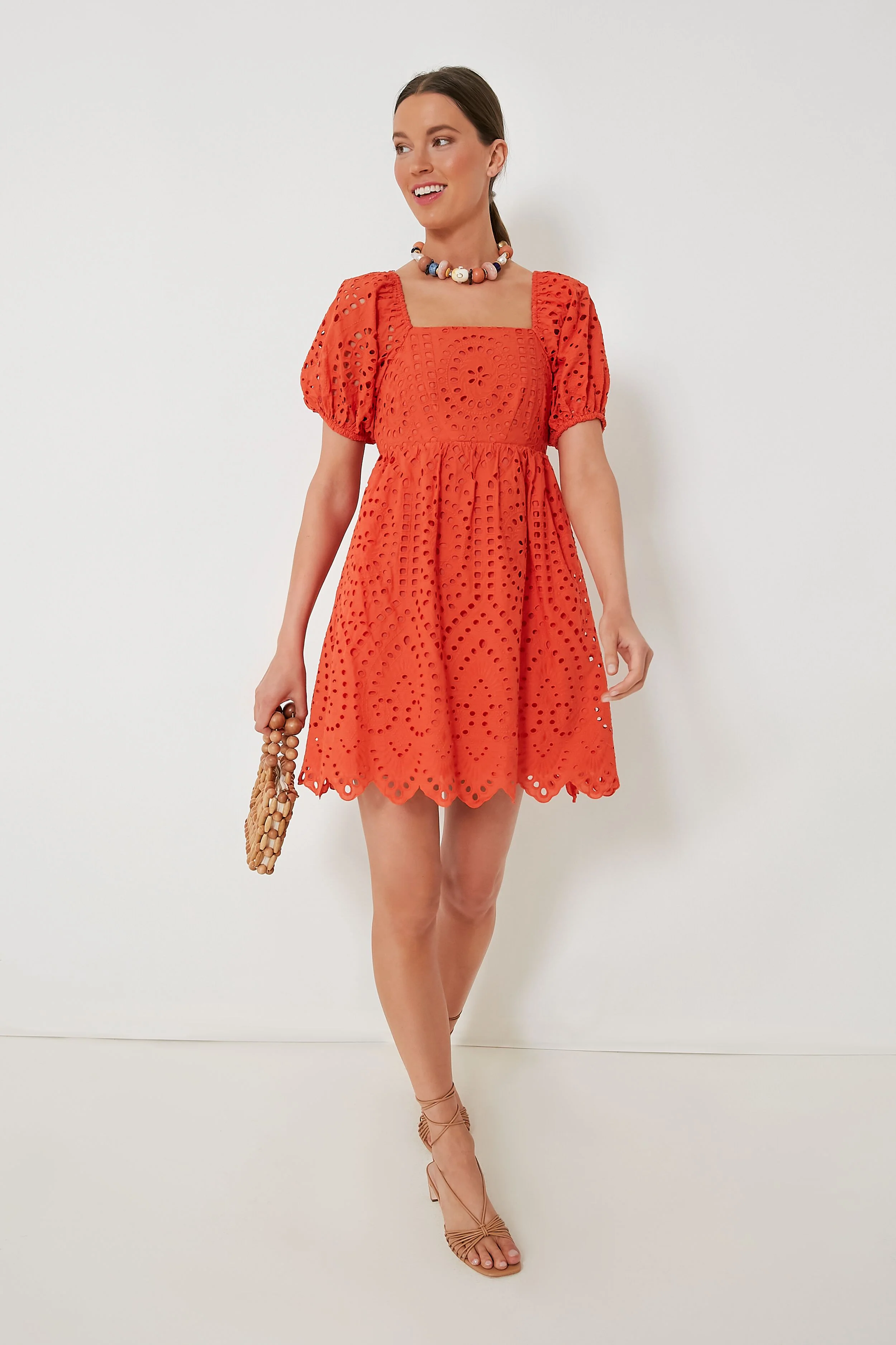 Orange Eyelet Clara Mini Dress - Image 6